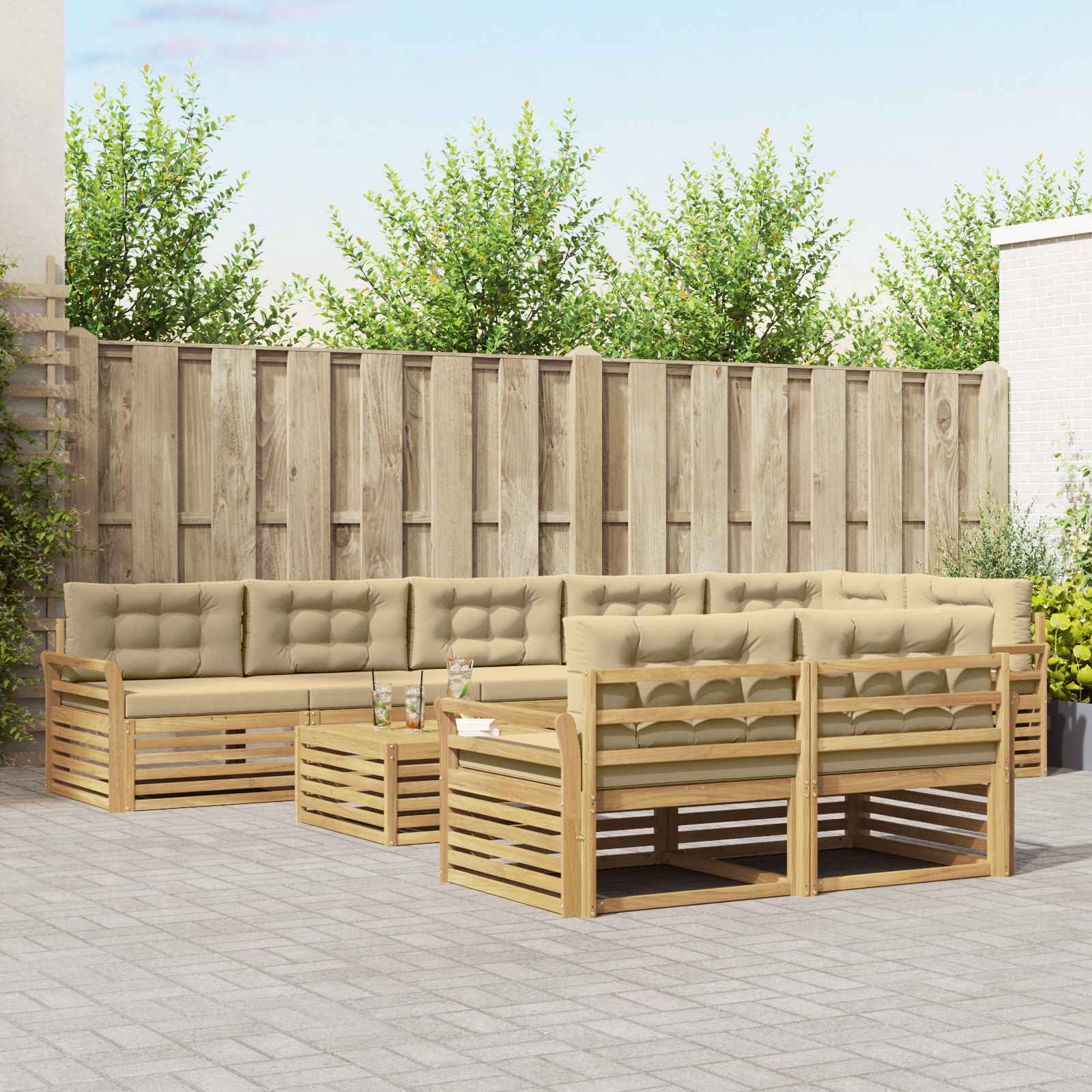 vidaXL Buiten bankenset 9 pcs Naturel