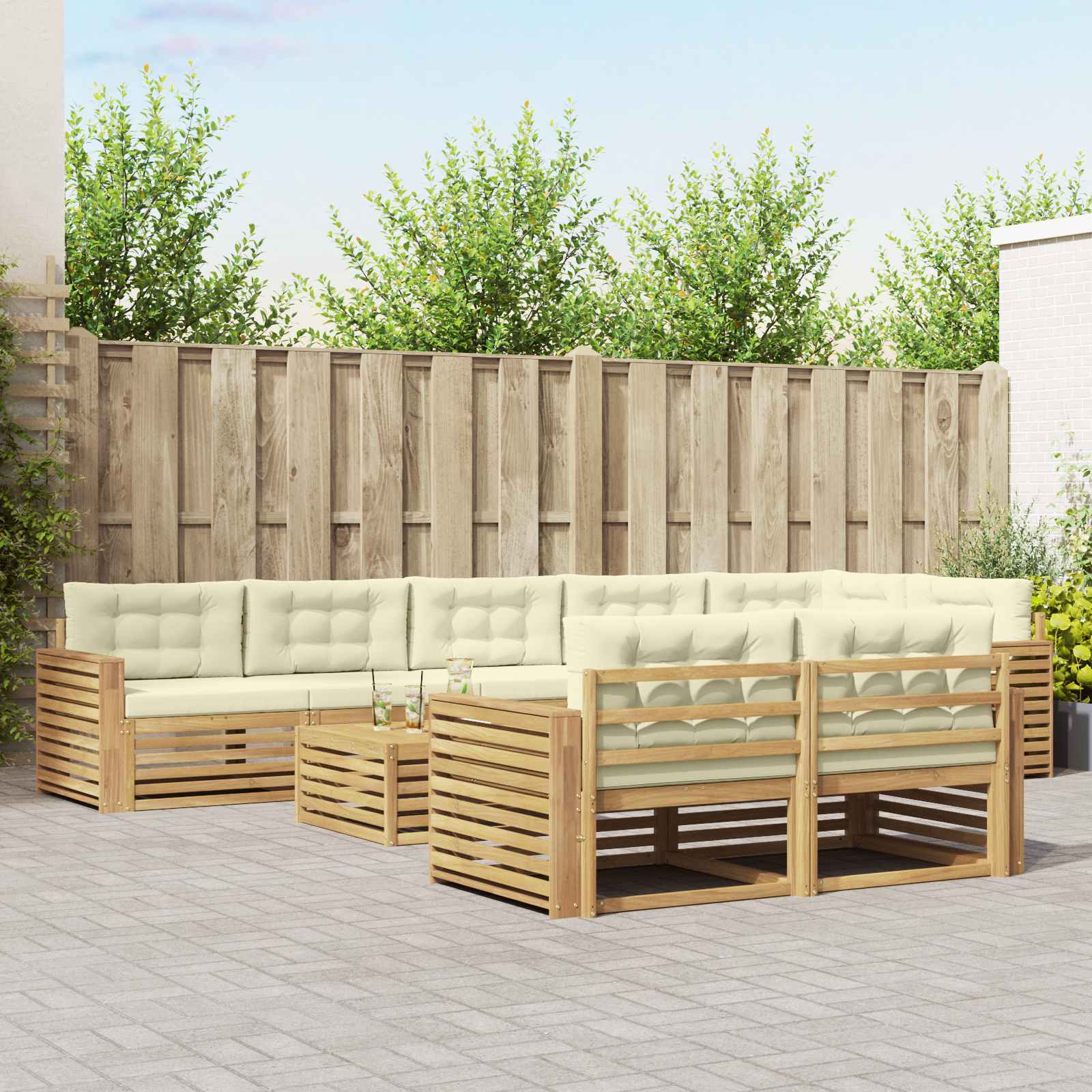 vidaXL Buiten bankenset 9 pcs Naturel