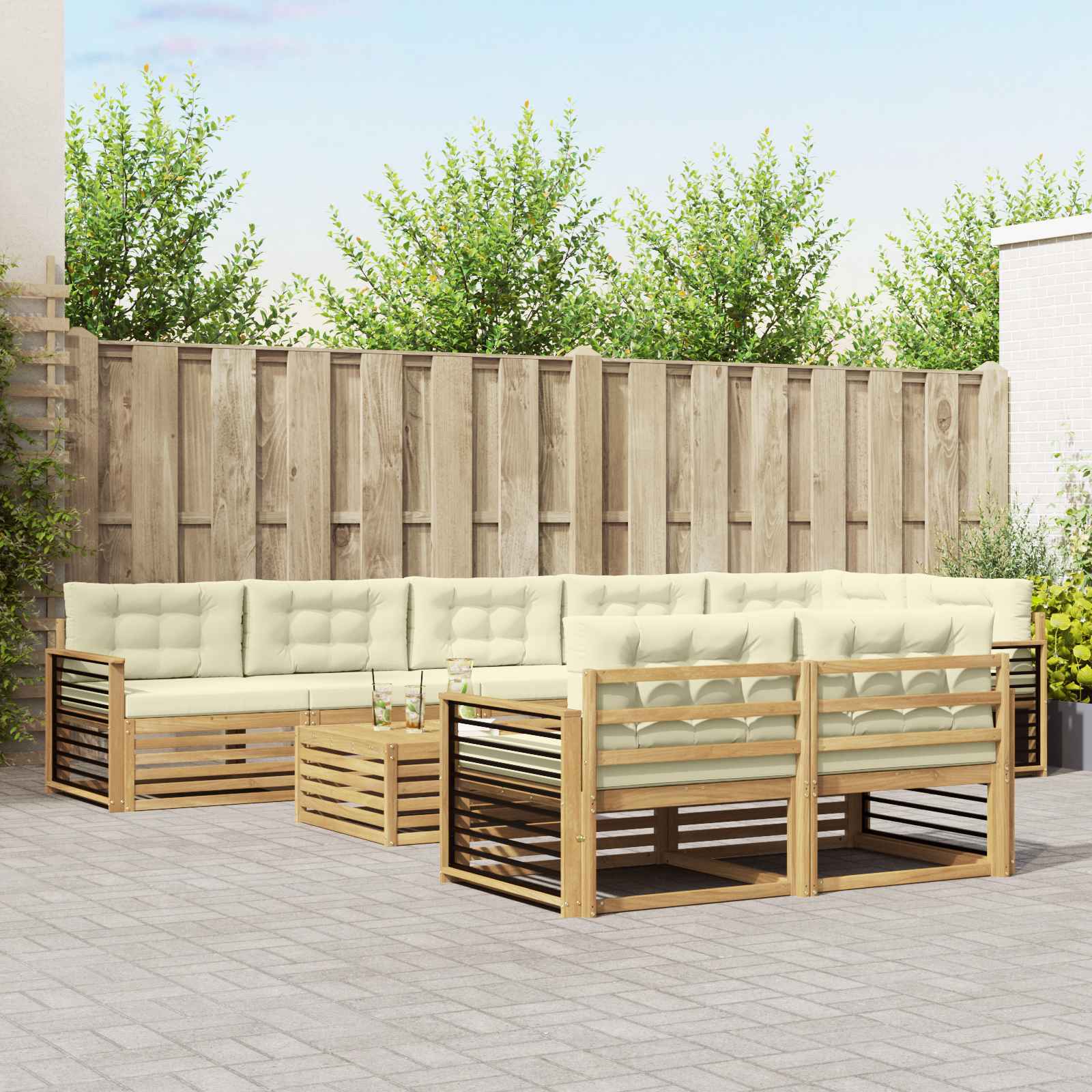 vidaXL Buiten bankenset 9 pcs Naturel