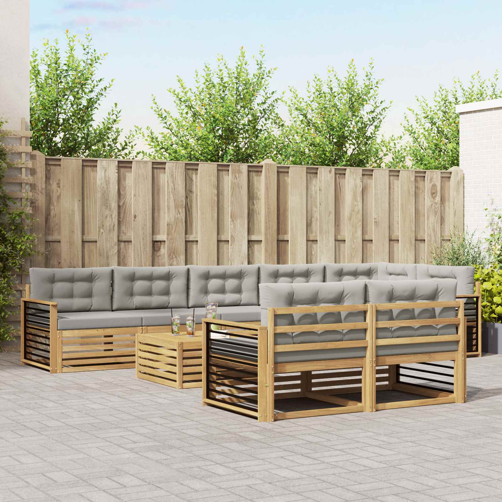 vidaXL Buiten bankenset 9 pcs Naturel