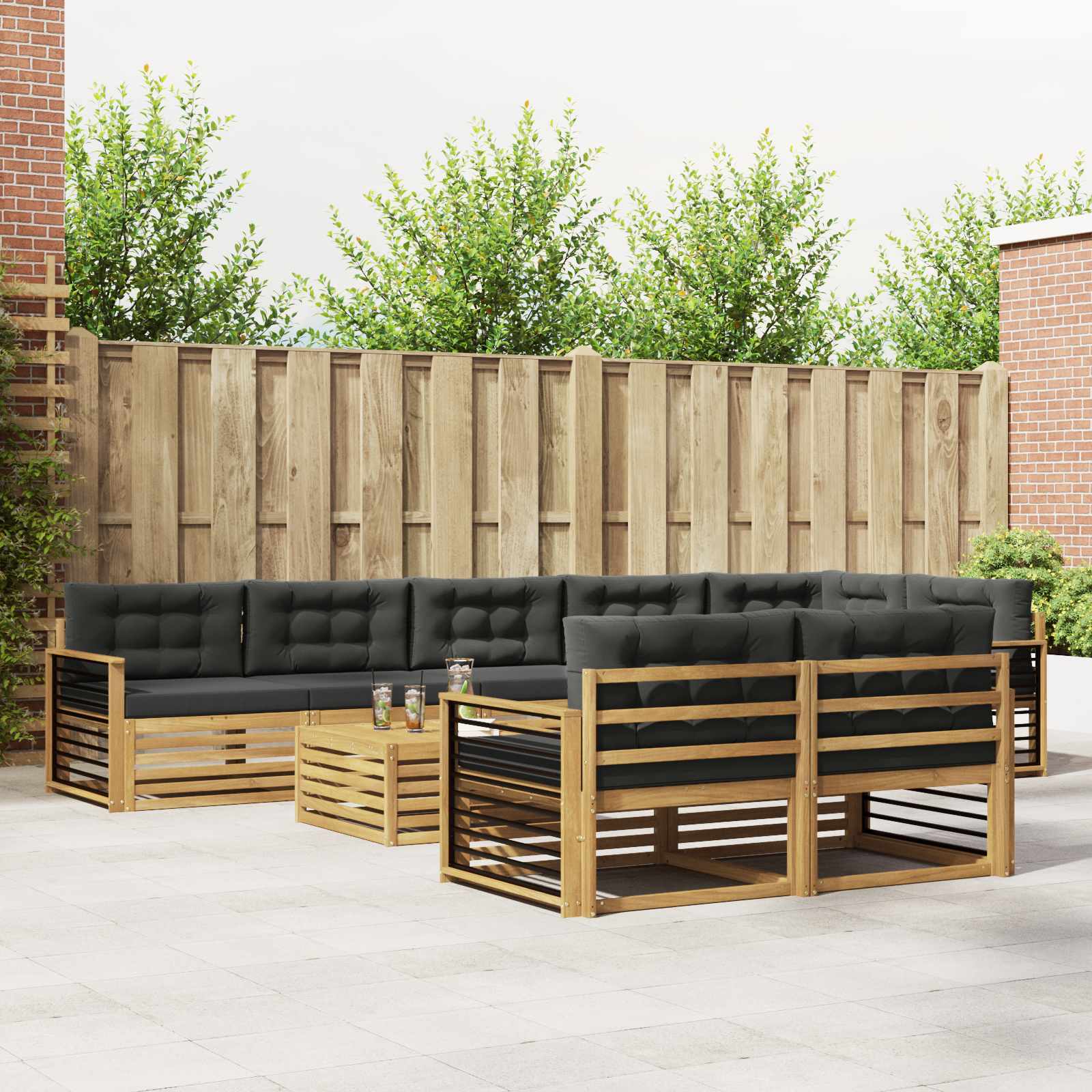 vidaXL Buiten bankenset 9 pcs Naturel