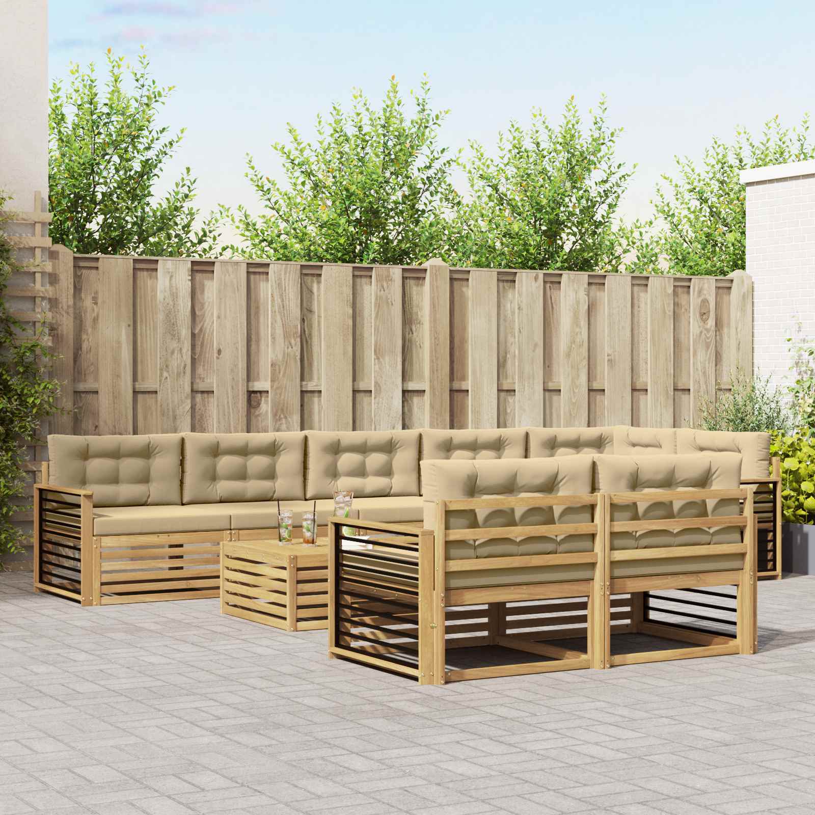 vidaXL Buiten bankenset 9 pcs Naturel