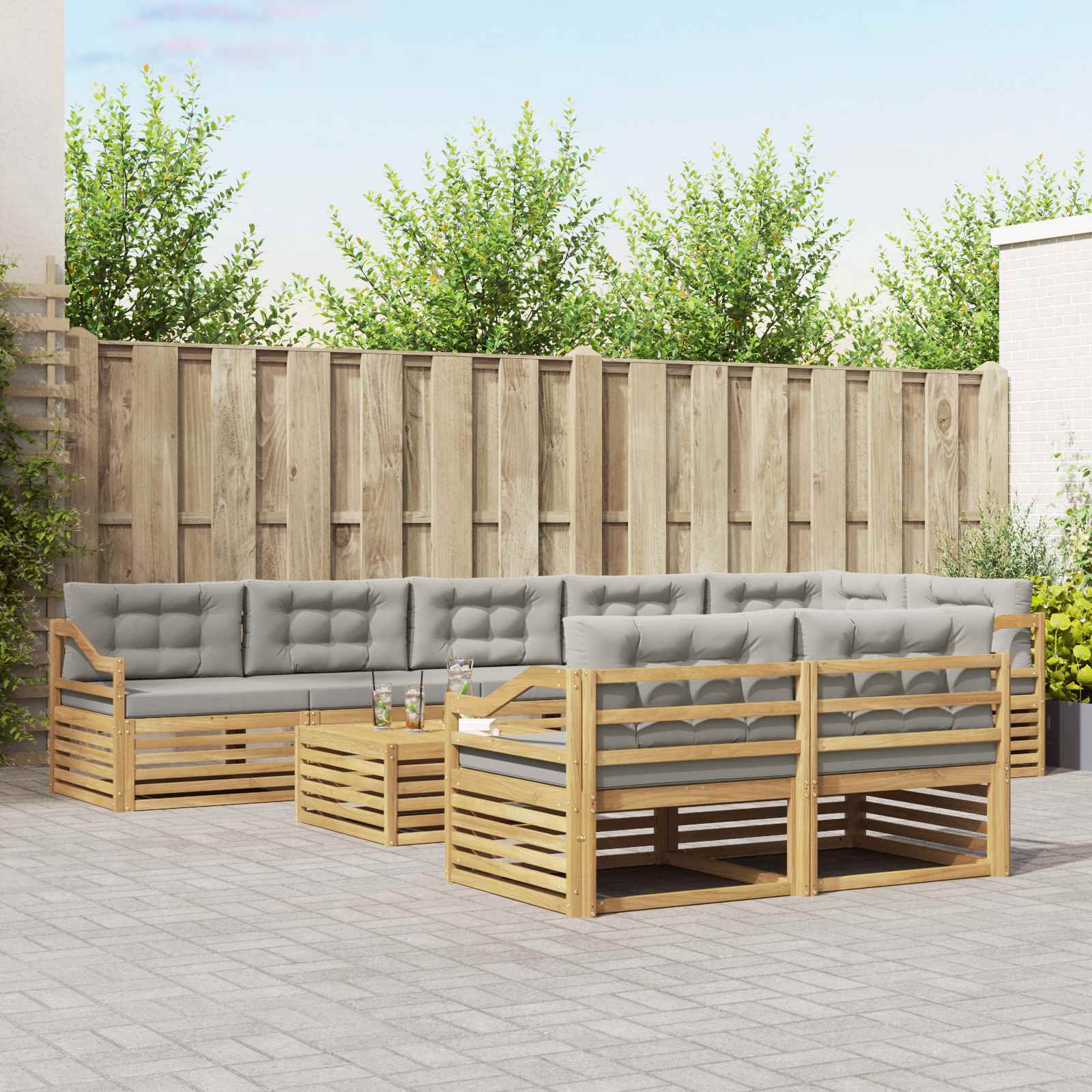 vidaXL Buiten bankenset 9 pcs Naturel