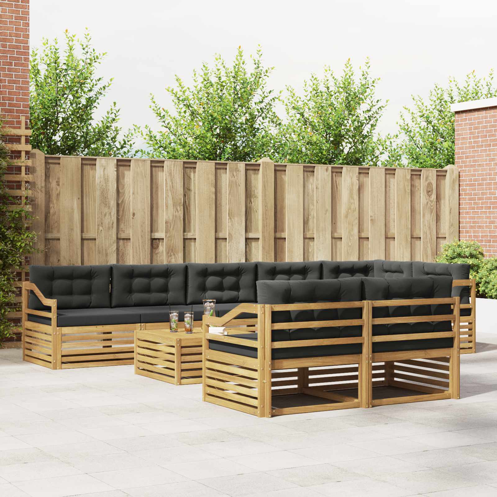 vidaXL Buiten bankenset 9 pcs Naturel
