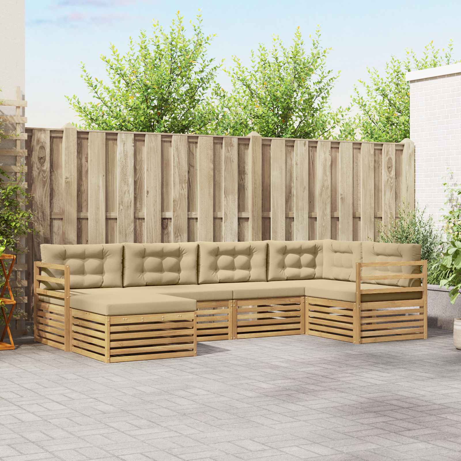 vidaXL Buiten bankenset 6 pcs Naturel