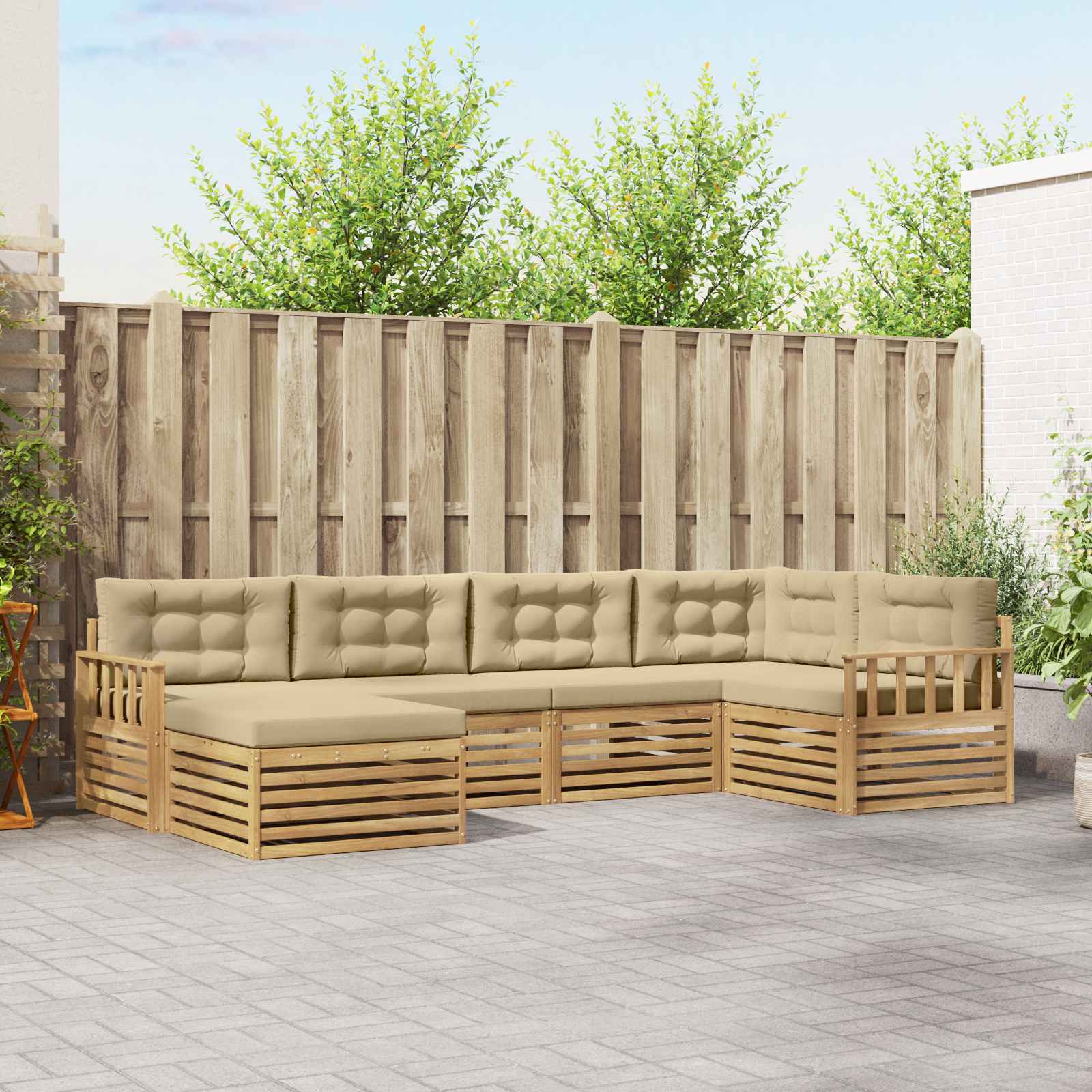 vidaXL Buiten bankenset 6 pcs Naturel