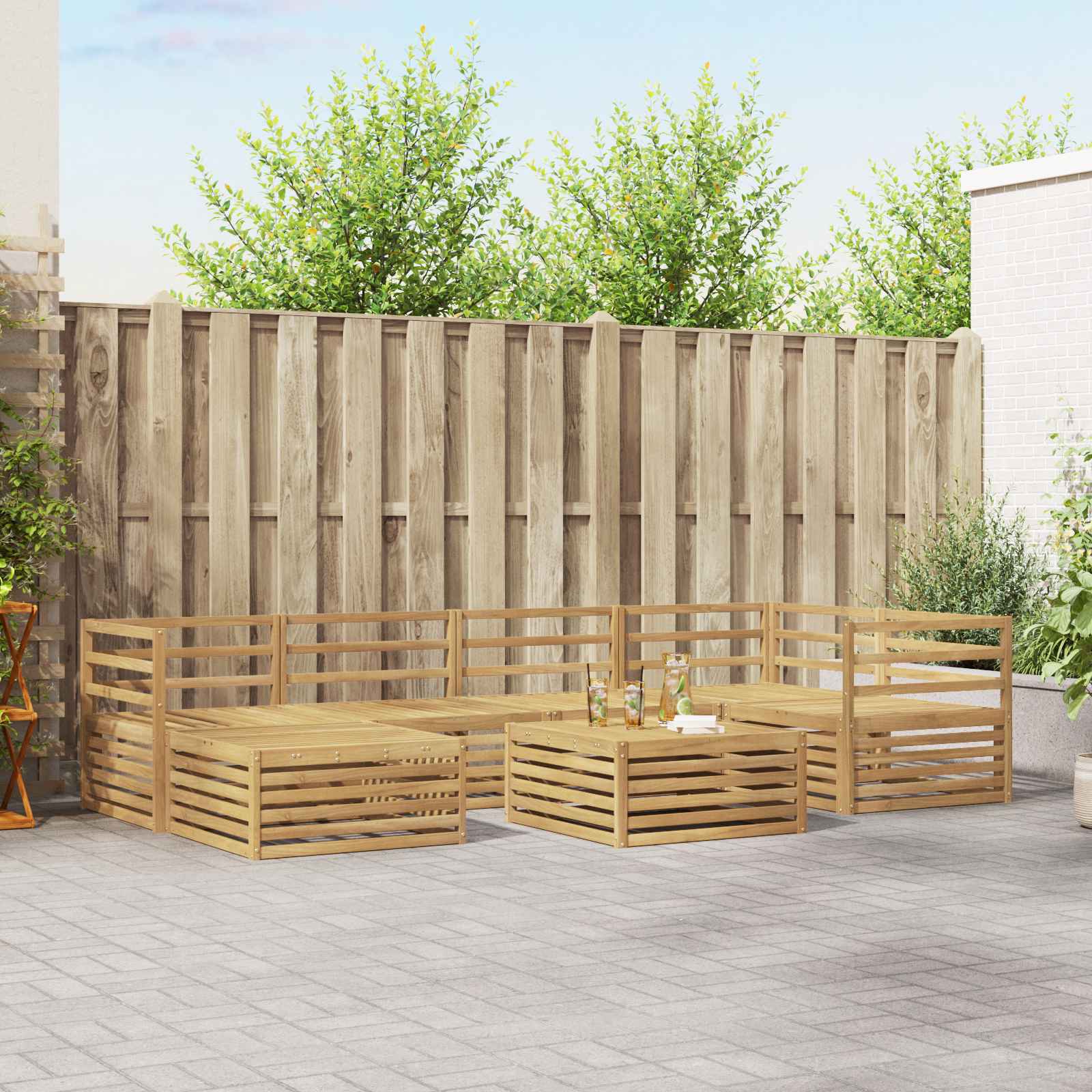 vidaXL Buiten bankenset 7 pcs Naturel