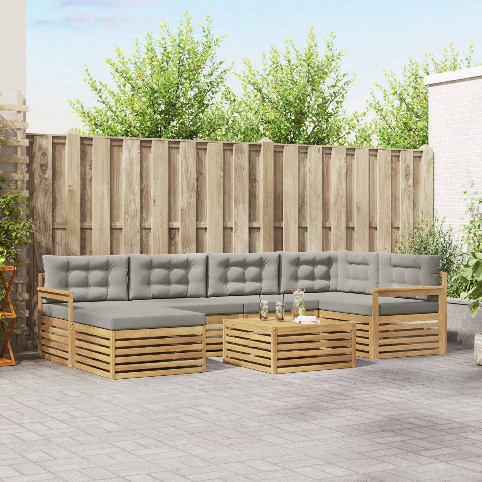 vidaXL Buiten bankenset 7 pcs Naturel