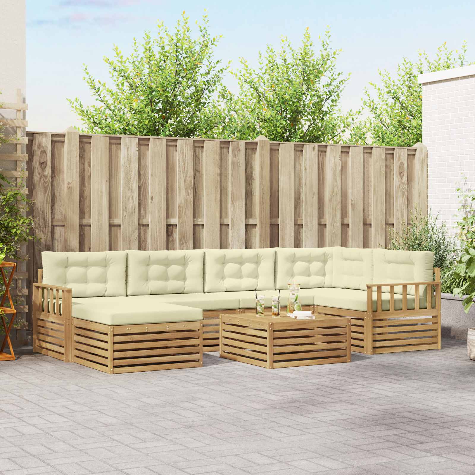 vidaXL Buiten bankenset 7 pcs Naturel