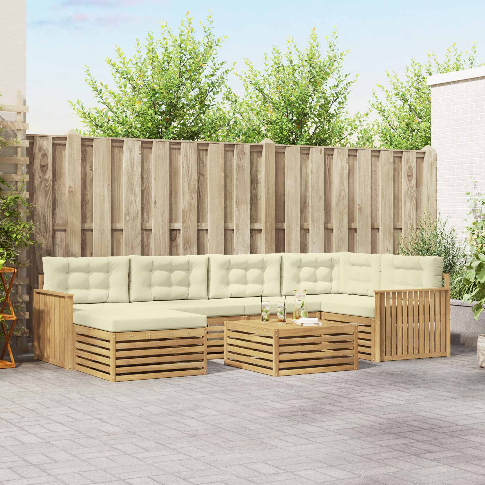 vidaXL Buiten bankenset 7 pcs Naturel