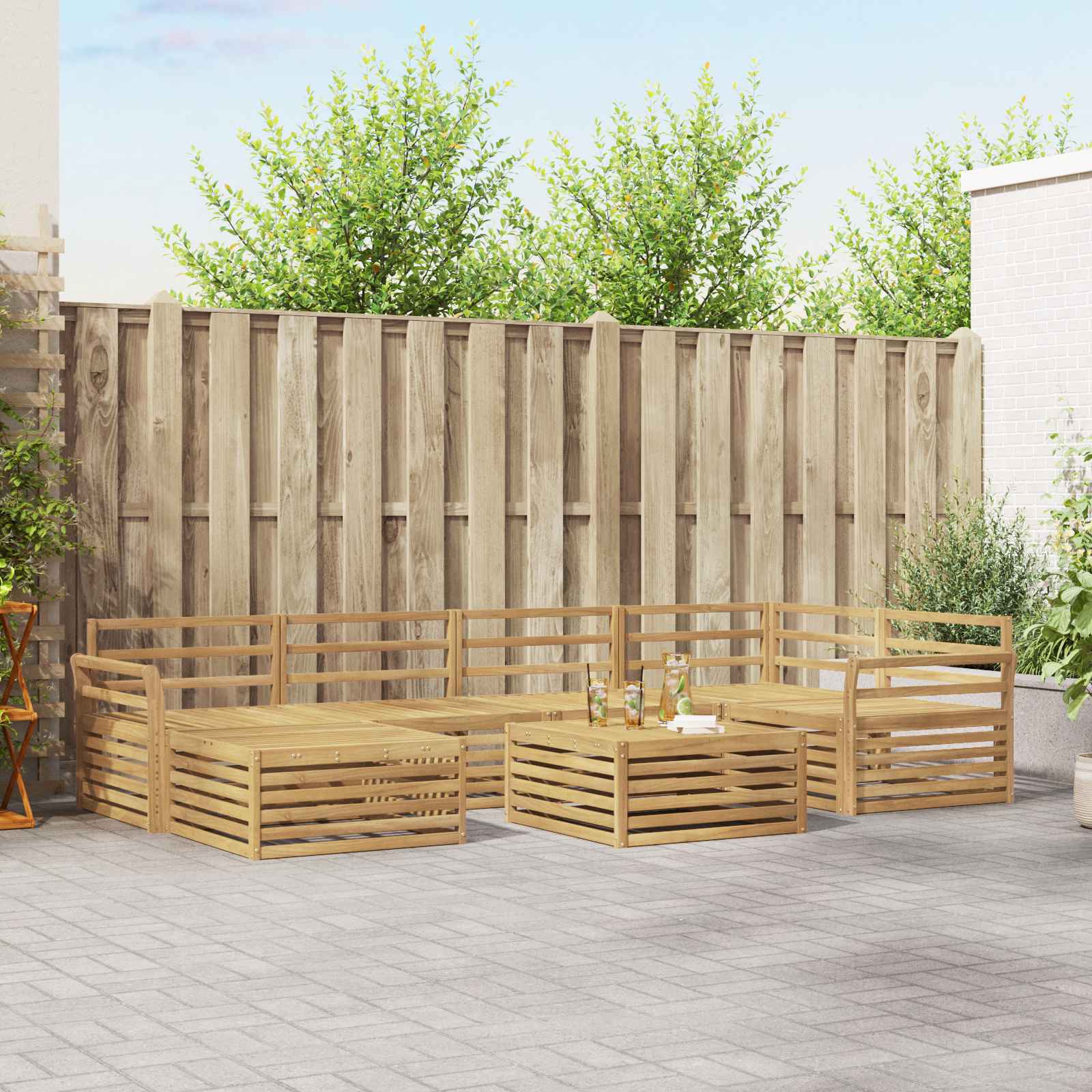vidaXL Buiten bankenset 7 pcs Naturel
