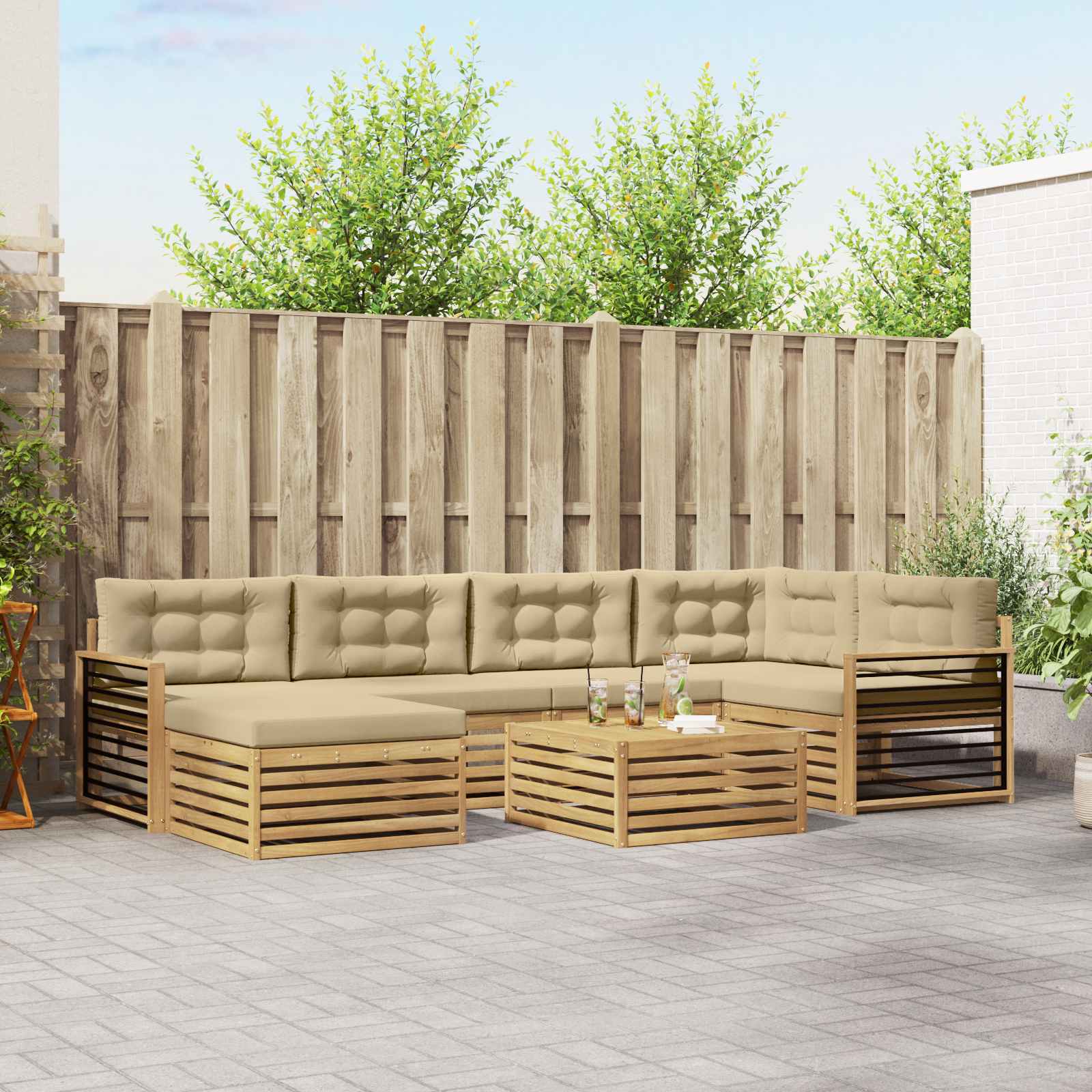 vidaXL Buiten bankenset 7 pcs Naturel