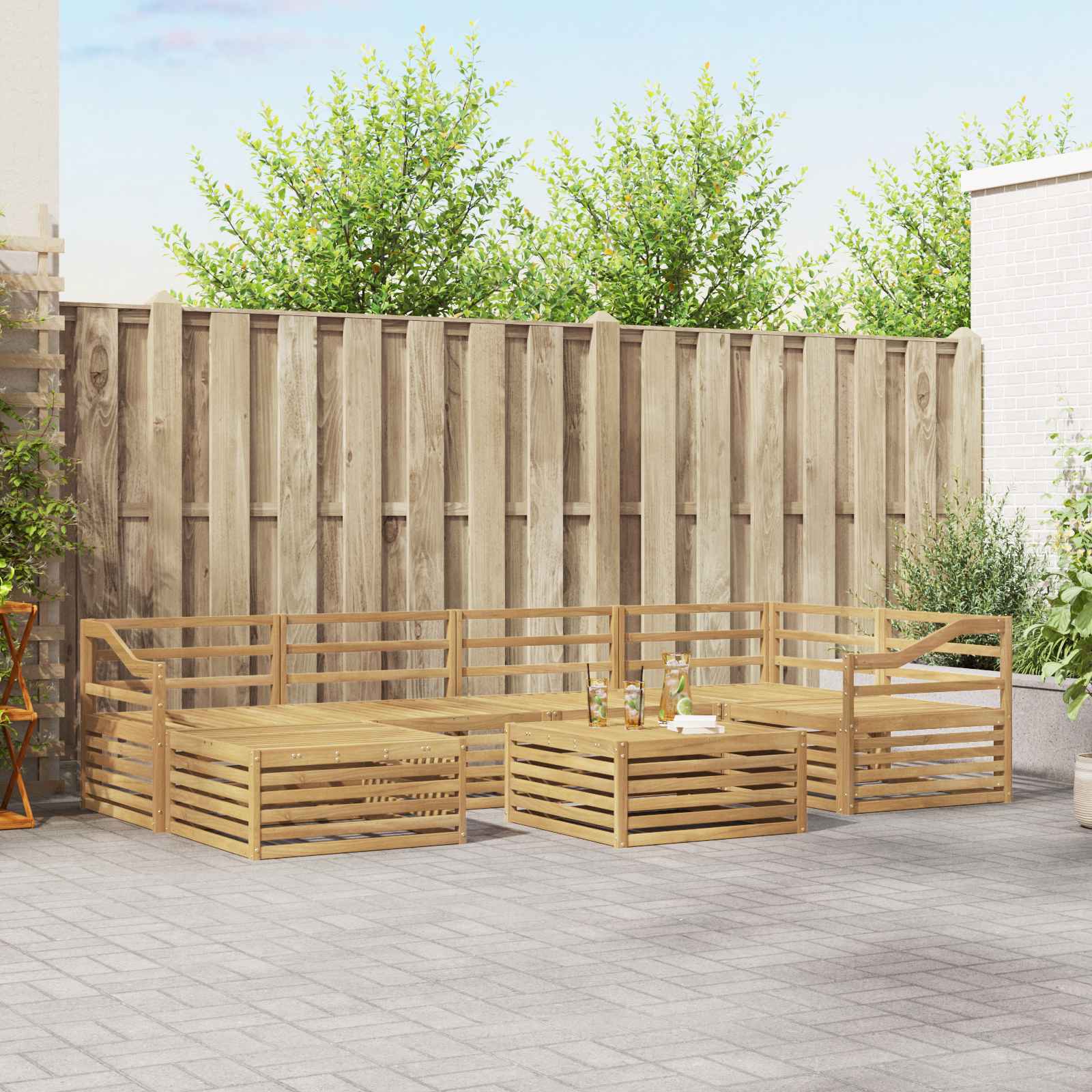 vidaXL Buiten bankenset 7 pcs Naturel