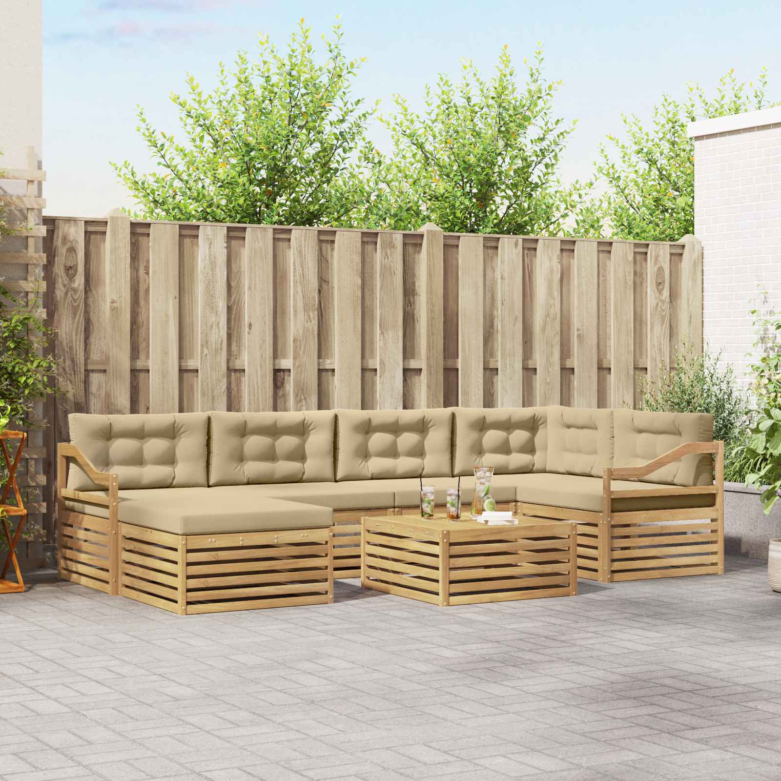 vidaXL Buiten bankenset 7 pcs Naturel
