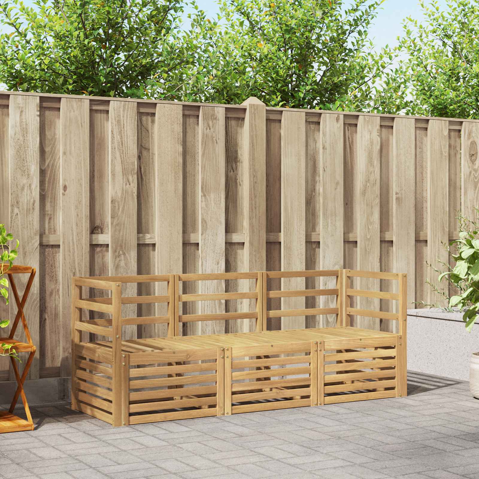 vidaXL Sofa-Sets 3 pcs Natuurlijk en Crème Massief Acaciahout