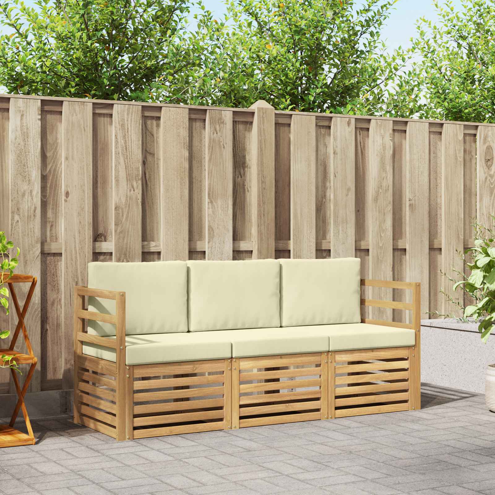 vidaXL Sofa-Sets 3 pcs Natuurlijk en Crème Massief Acaciahout