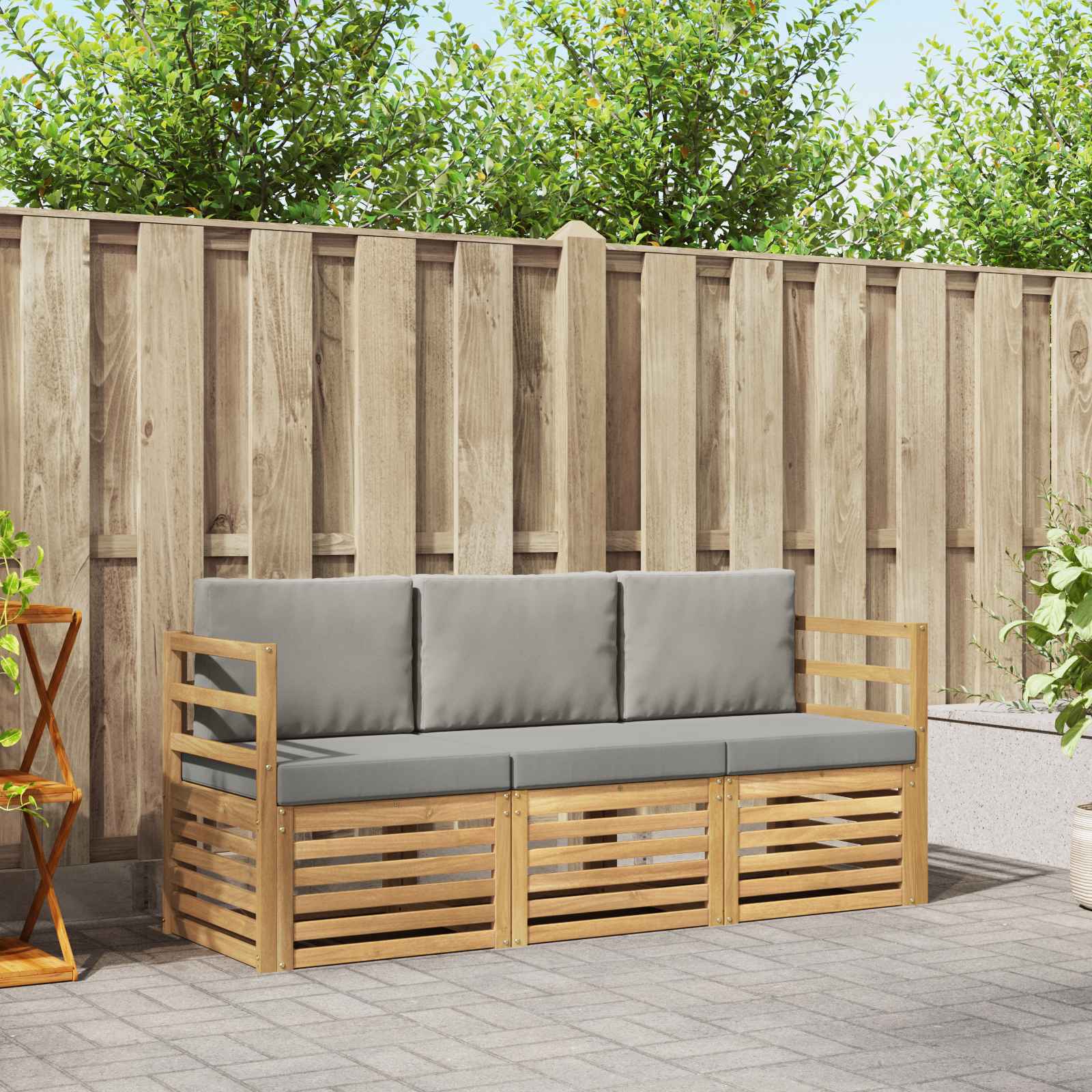 vidaXL Sofa-Sets 3 pcs Natuurlijk en Crème Massief Acaciahout