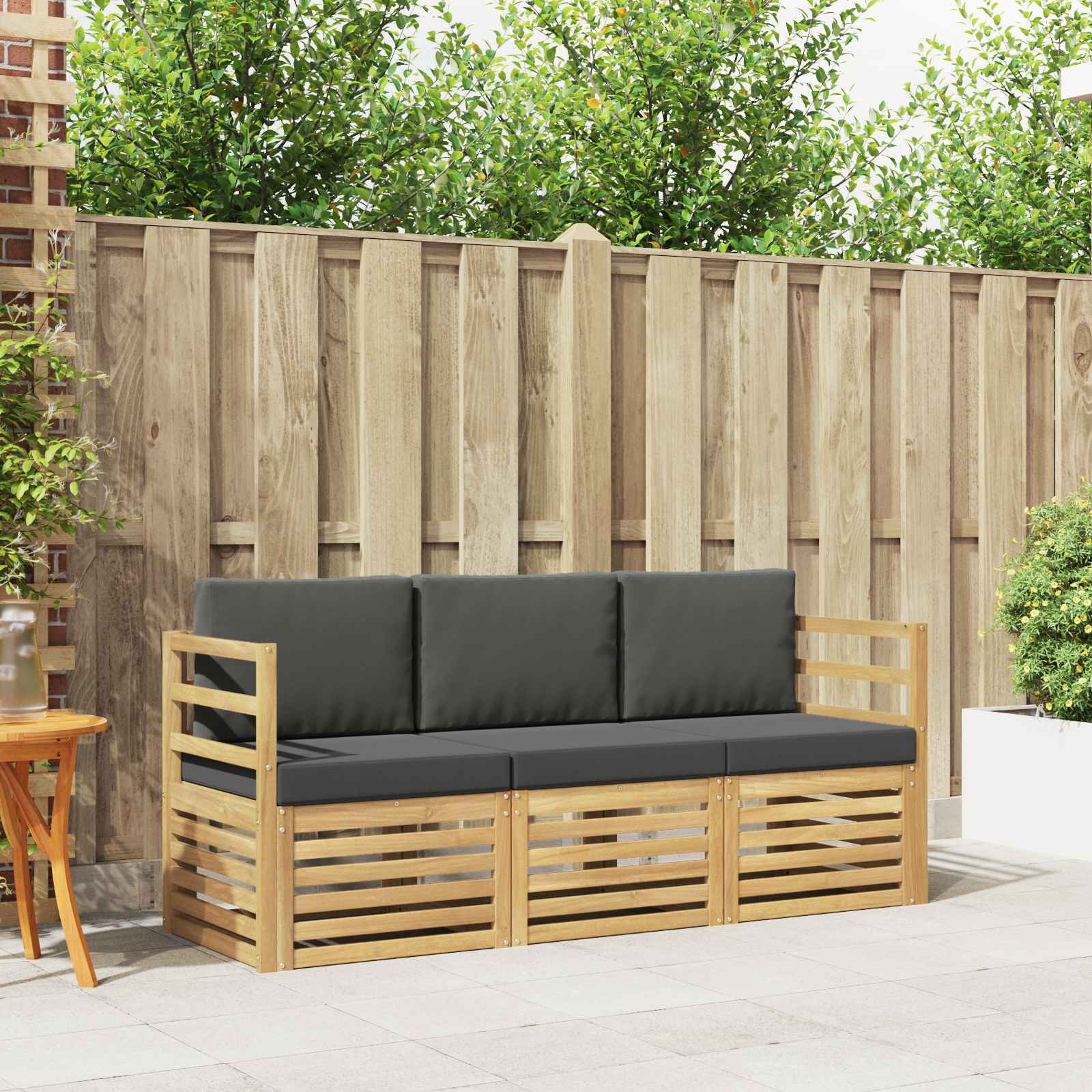 vidaXL Sofa-Sets 3 pcs Natuurlijk en Crème Massief Acaciahout