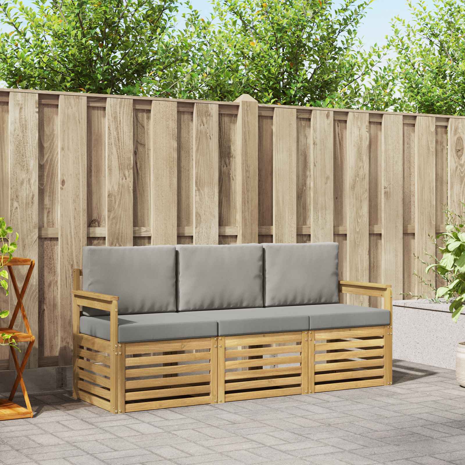 vidaXL Sofa-Sets 3 pcs Natuurlijk en Crème Massief Acaciahout