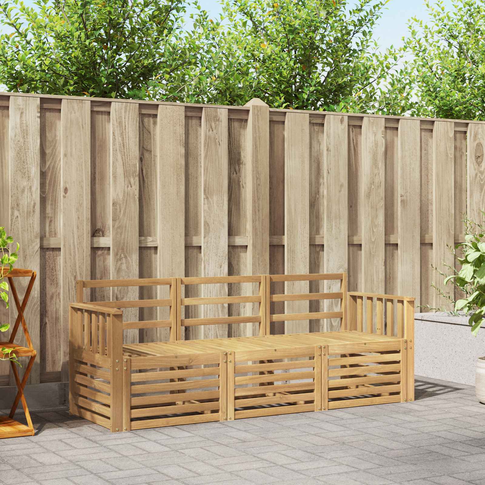 vidaXL Sofa-Sets 3 pcs Natuurlijk en Crème Massief Acaciahout