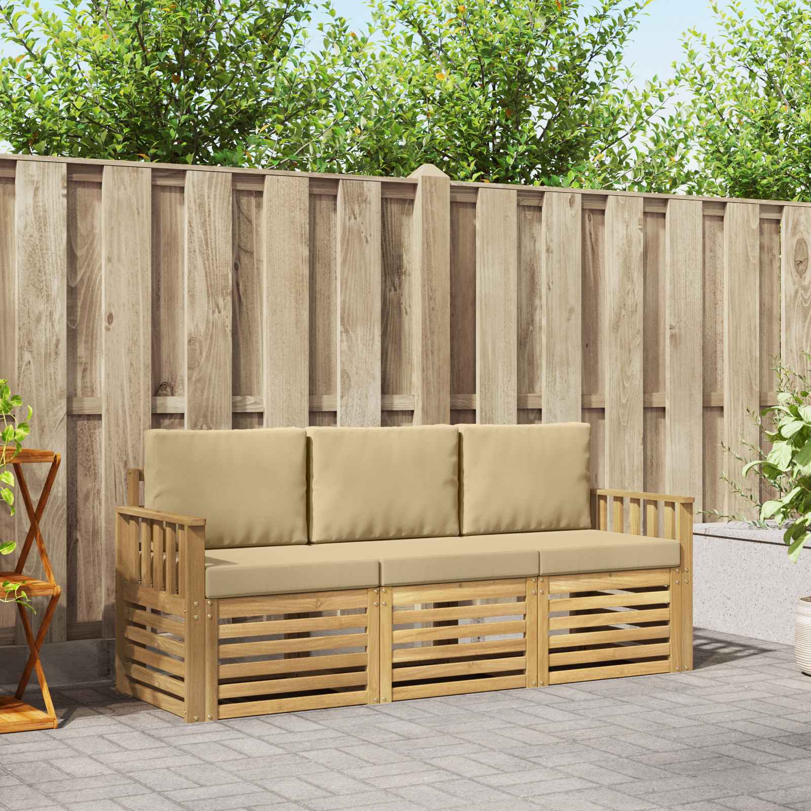 vidaXL Sofa-Sets 3 pcs Natuurlijk en Crème Massief Acaciahout