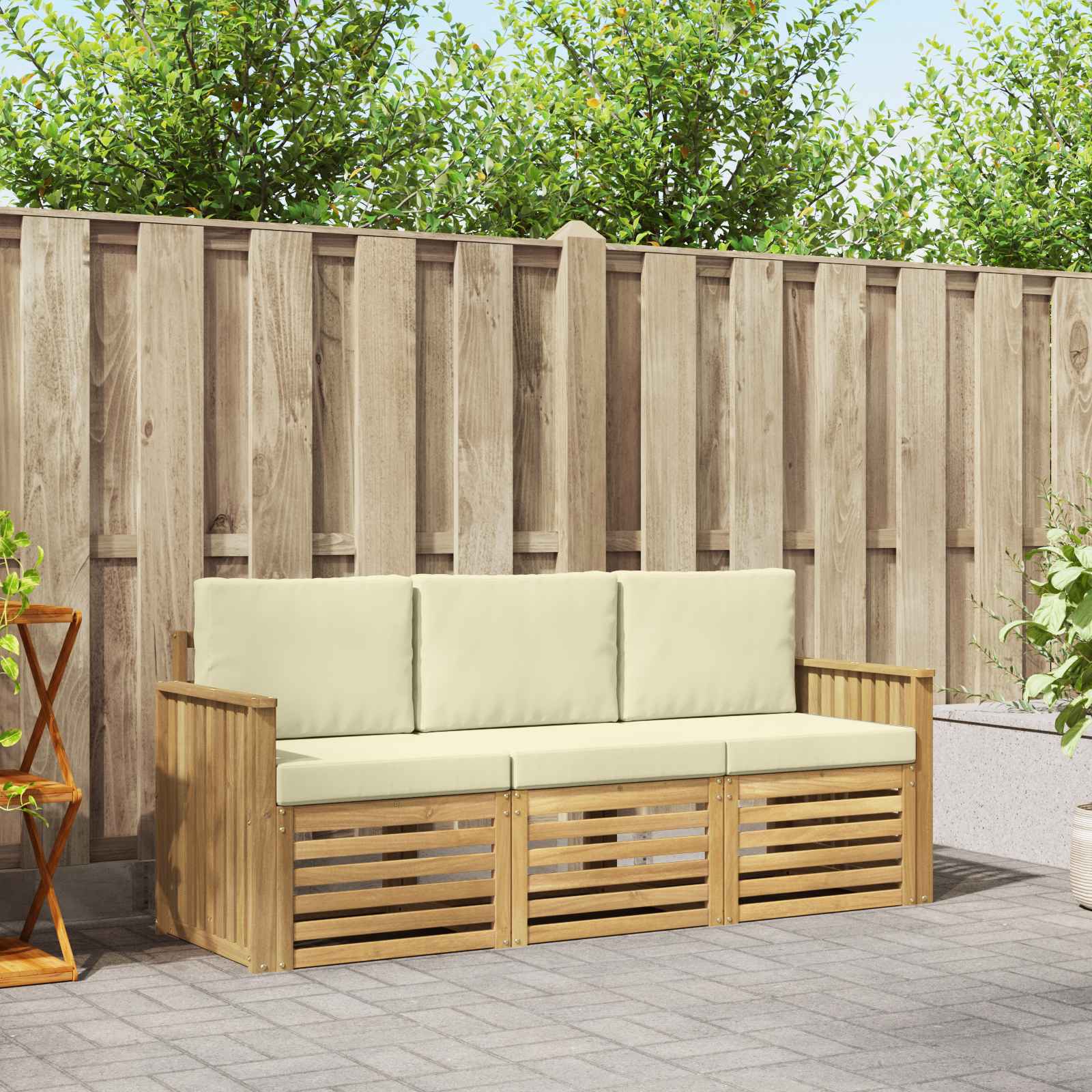 vidaXL Sofa-Sets 3 pcs Natuurlijk en Crème Massief Acaciahout