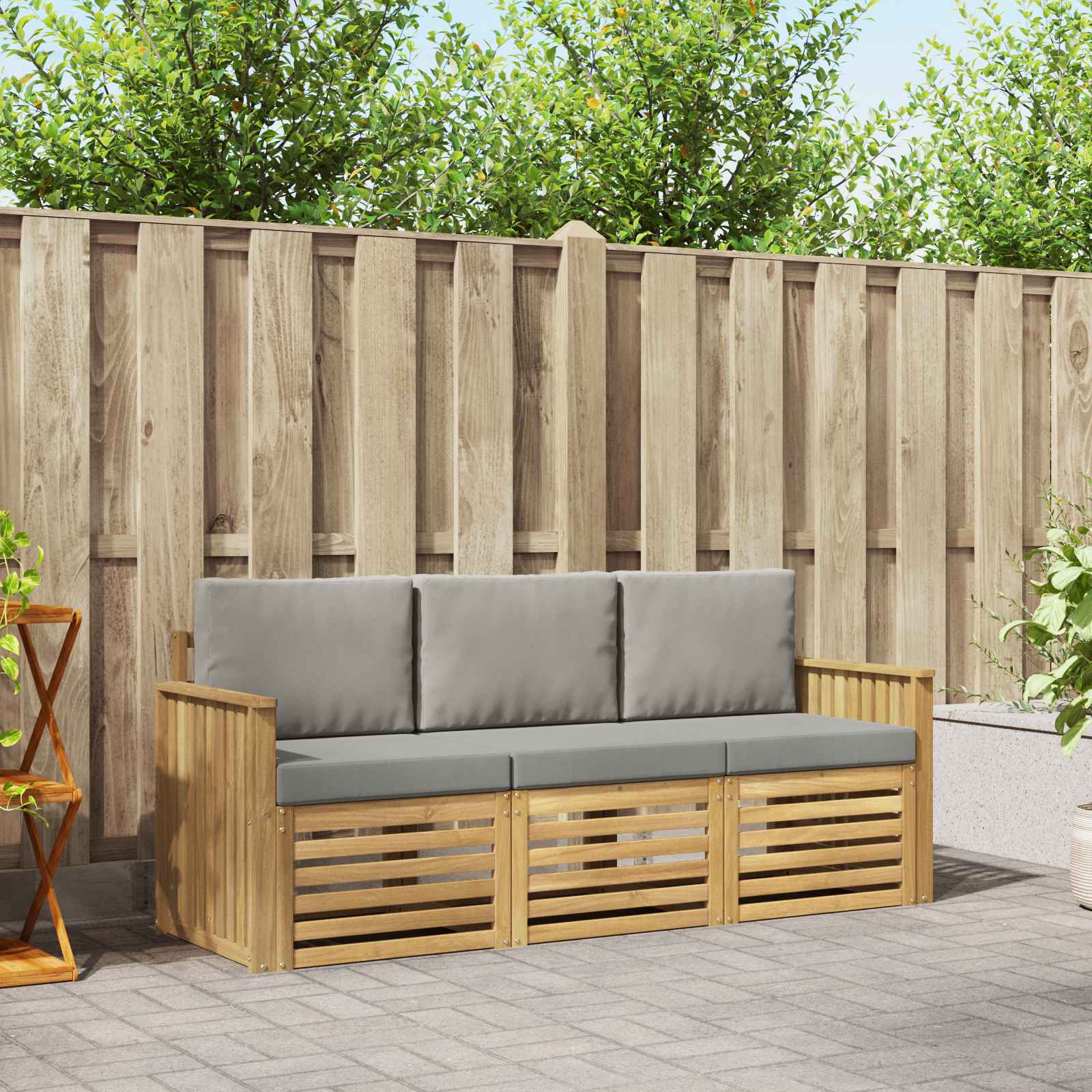 vidaXL Sofa-Sets 3 pcs Natuurlijk en Crème Massief Acaciahout