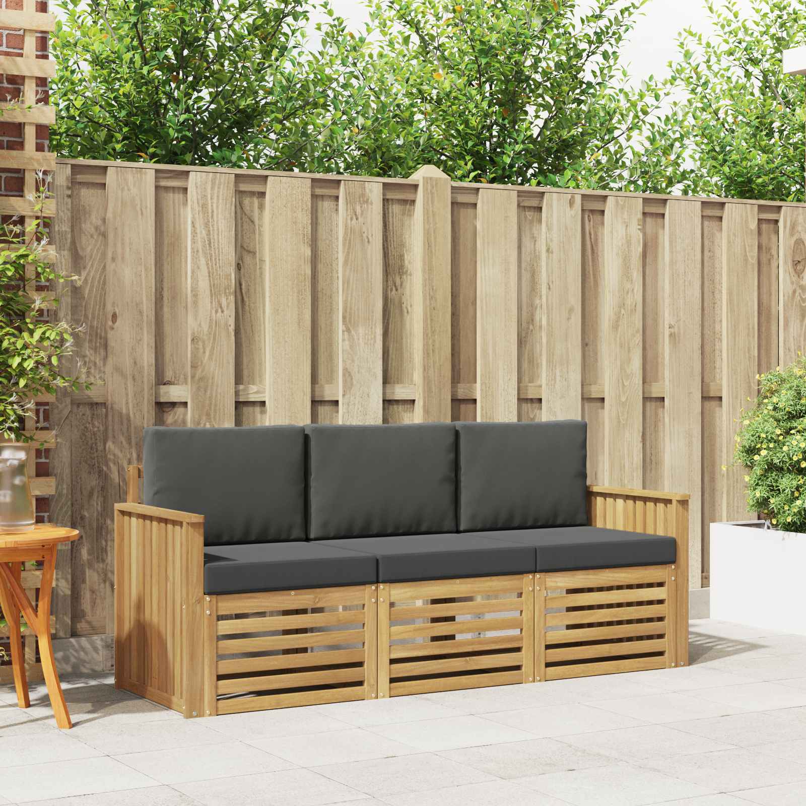 vidaXL Sofa-Sets 3 pcs Natuurlijk en Crème Massief Acaciahout