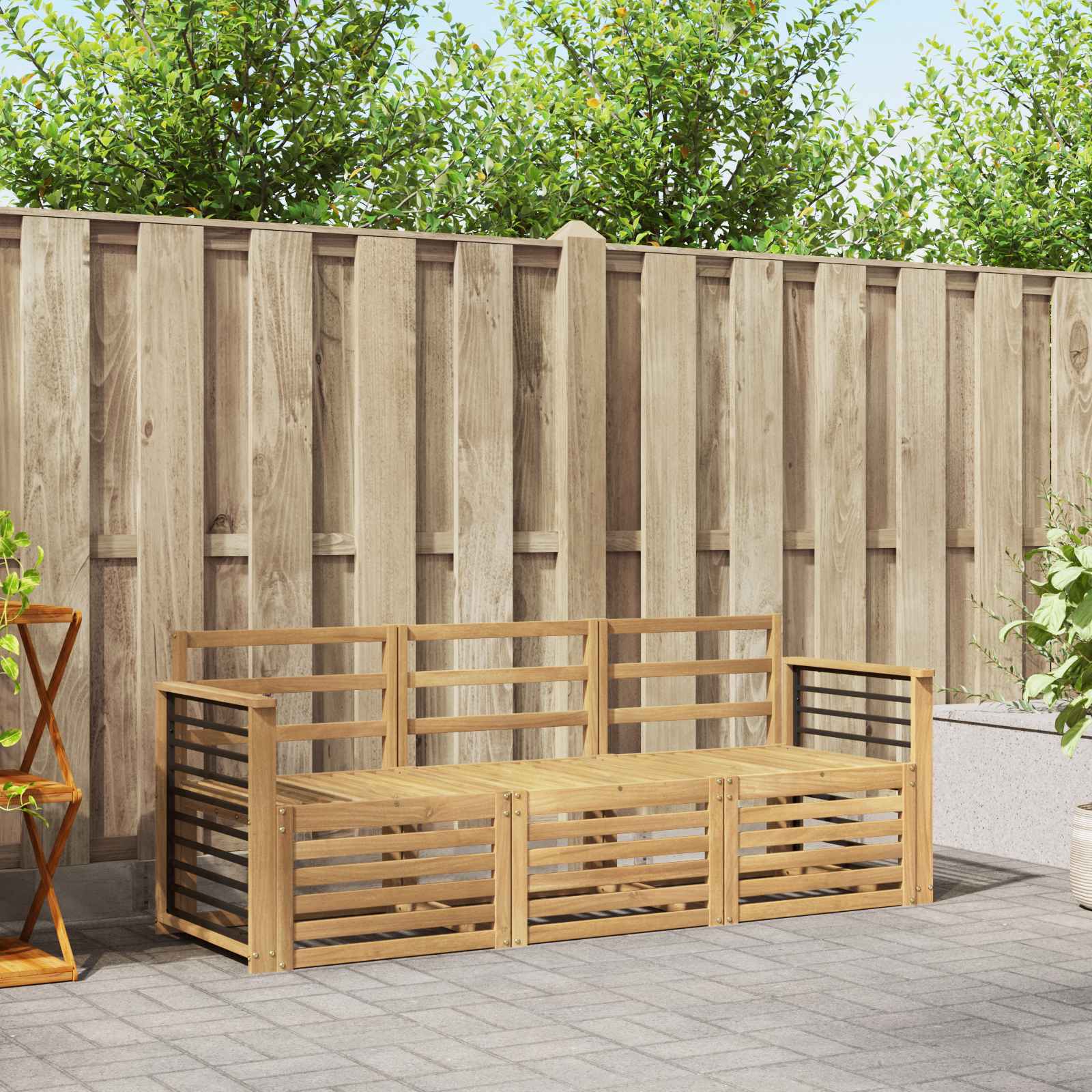 vidaXL Sofa-Sets 3 pcs Natuurlijk en Crème Massief Acaciahout