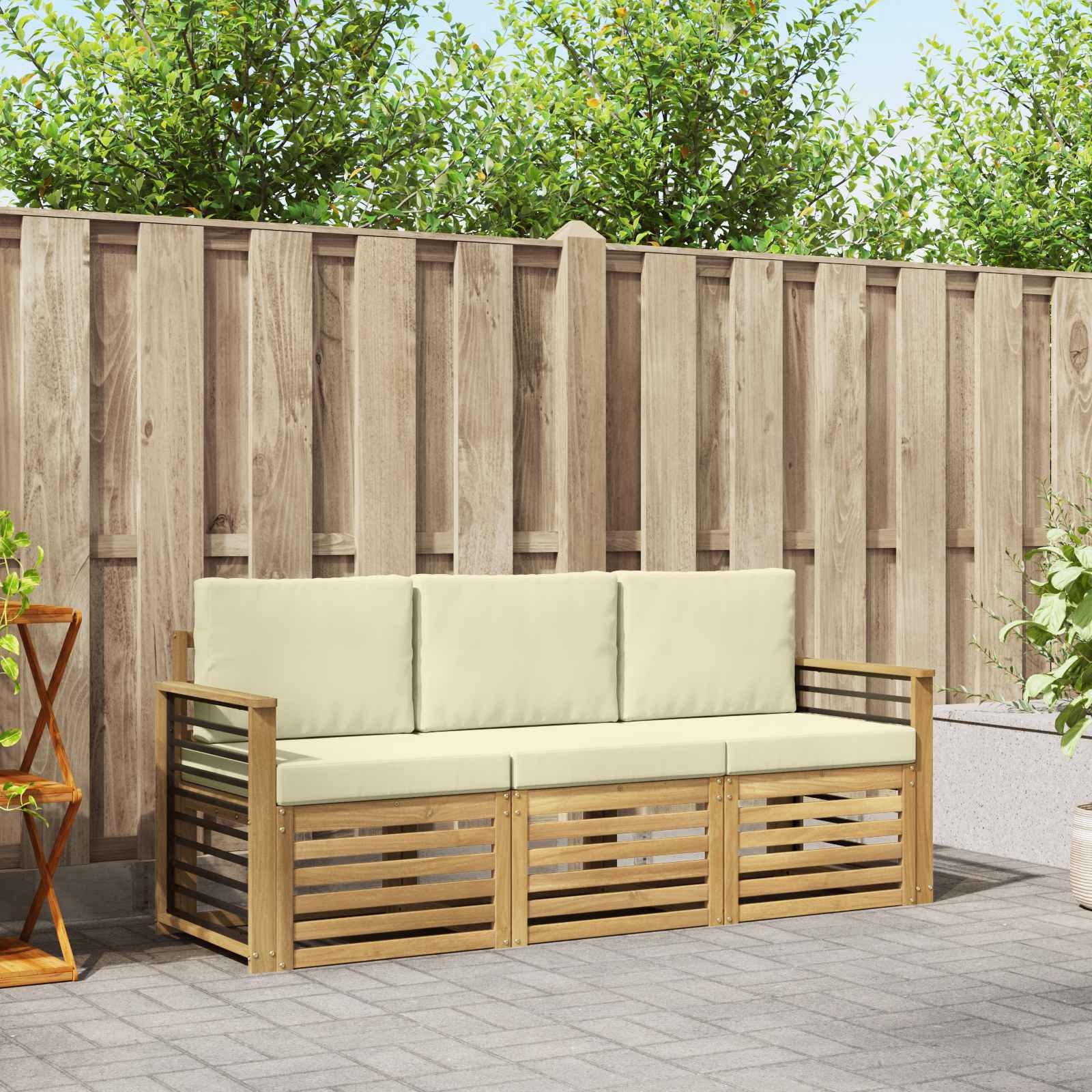 vidaXL Sofa-Sets 3 pcs Natuurlijk en Crème Massief Acaciahout