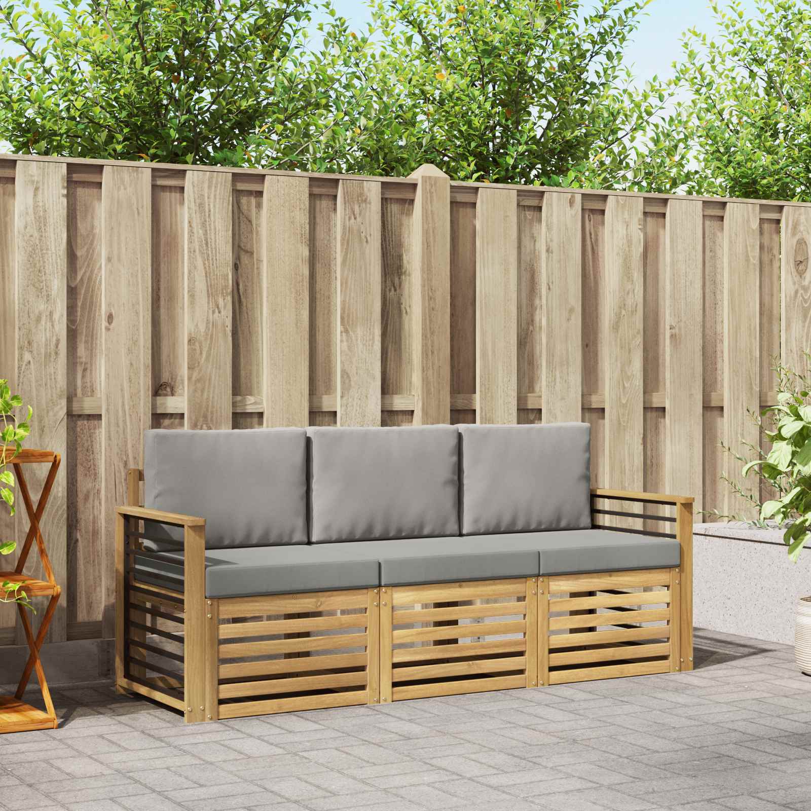vidaXL Sofa-Sets 3 pcs Natuurlijk en Crème Massief Acaciahout