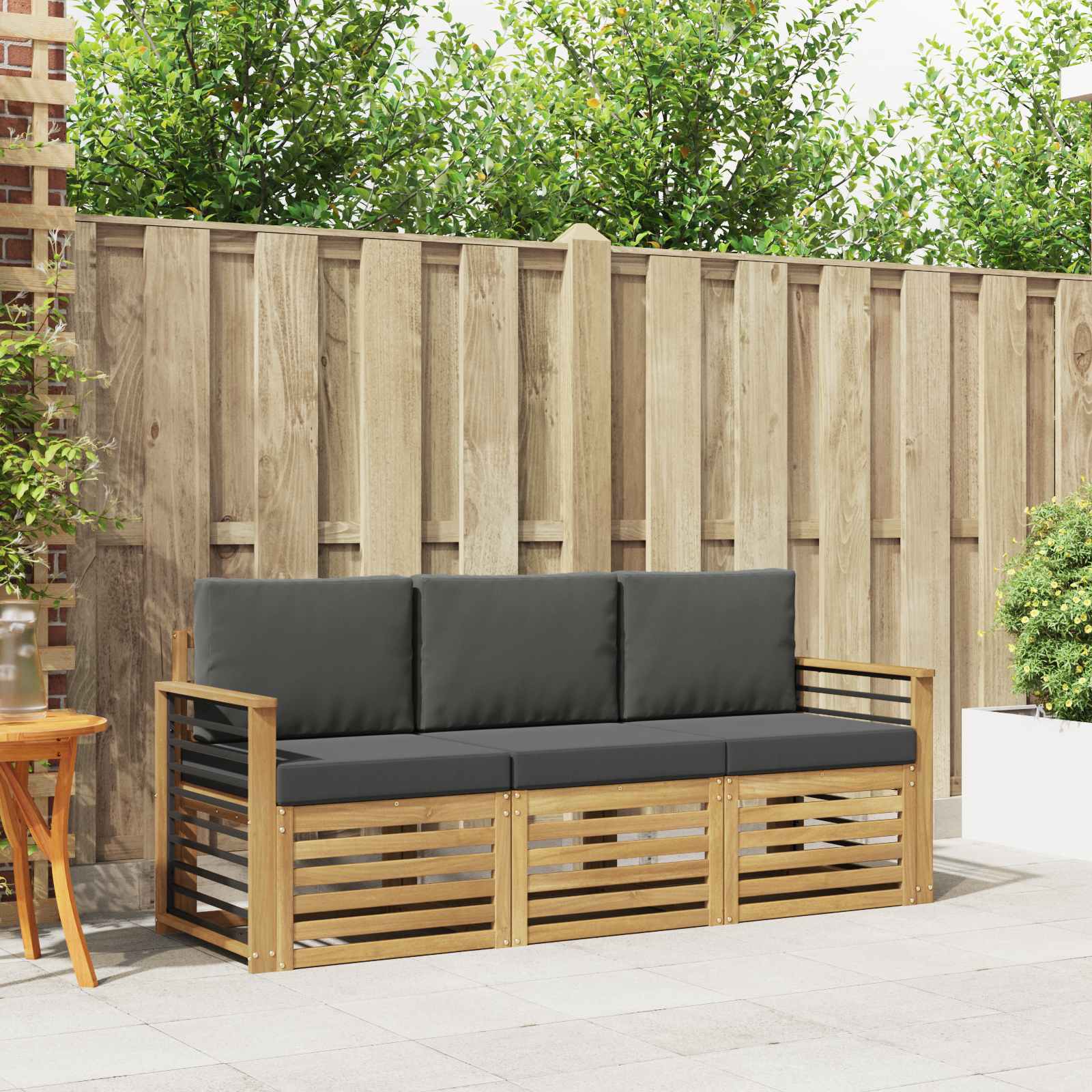 vidaXL Sofa-Sets 3 pcs Natuurlijk en Crème Massief Acaciahout