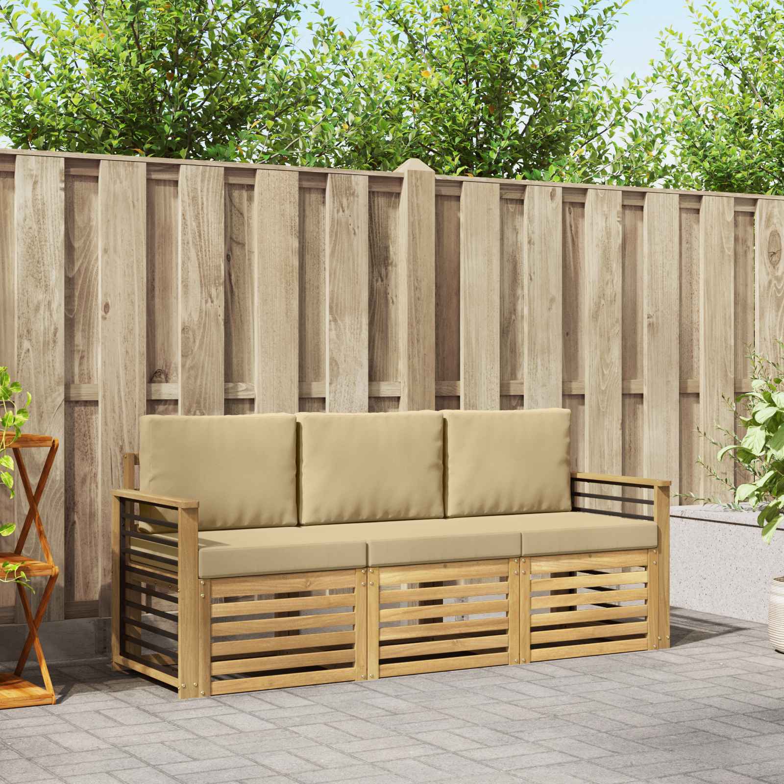 vidaXL Sofa-Sets 3 pcs Natuurlijk en Crème Massief Acaciahout