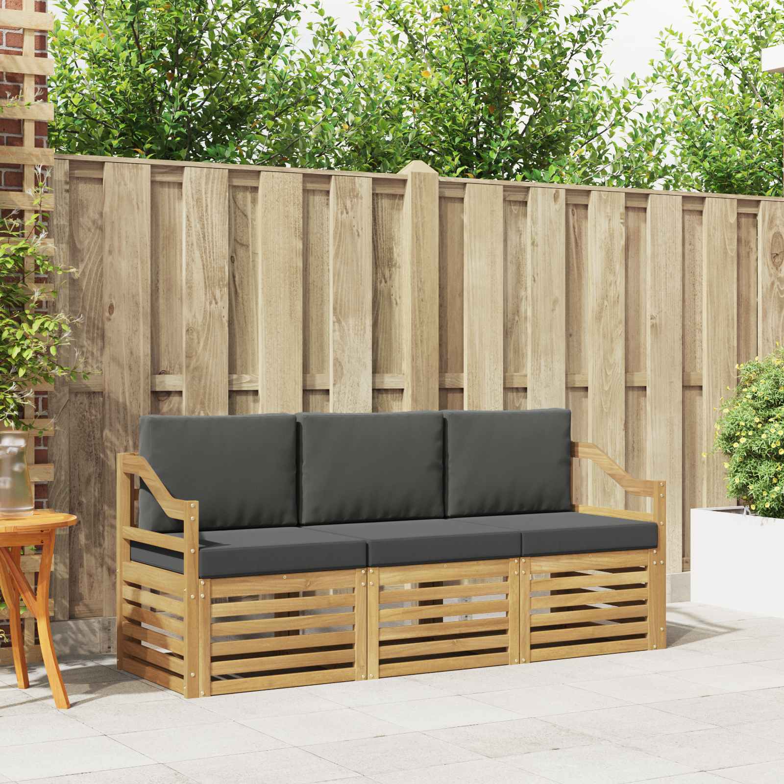 vidaXL Sofa-Sets 3 pcs Natuurlijk en Crème Massief Acaciahout
