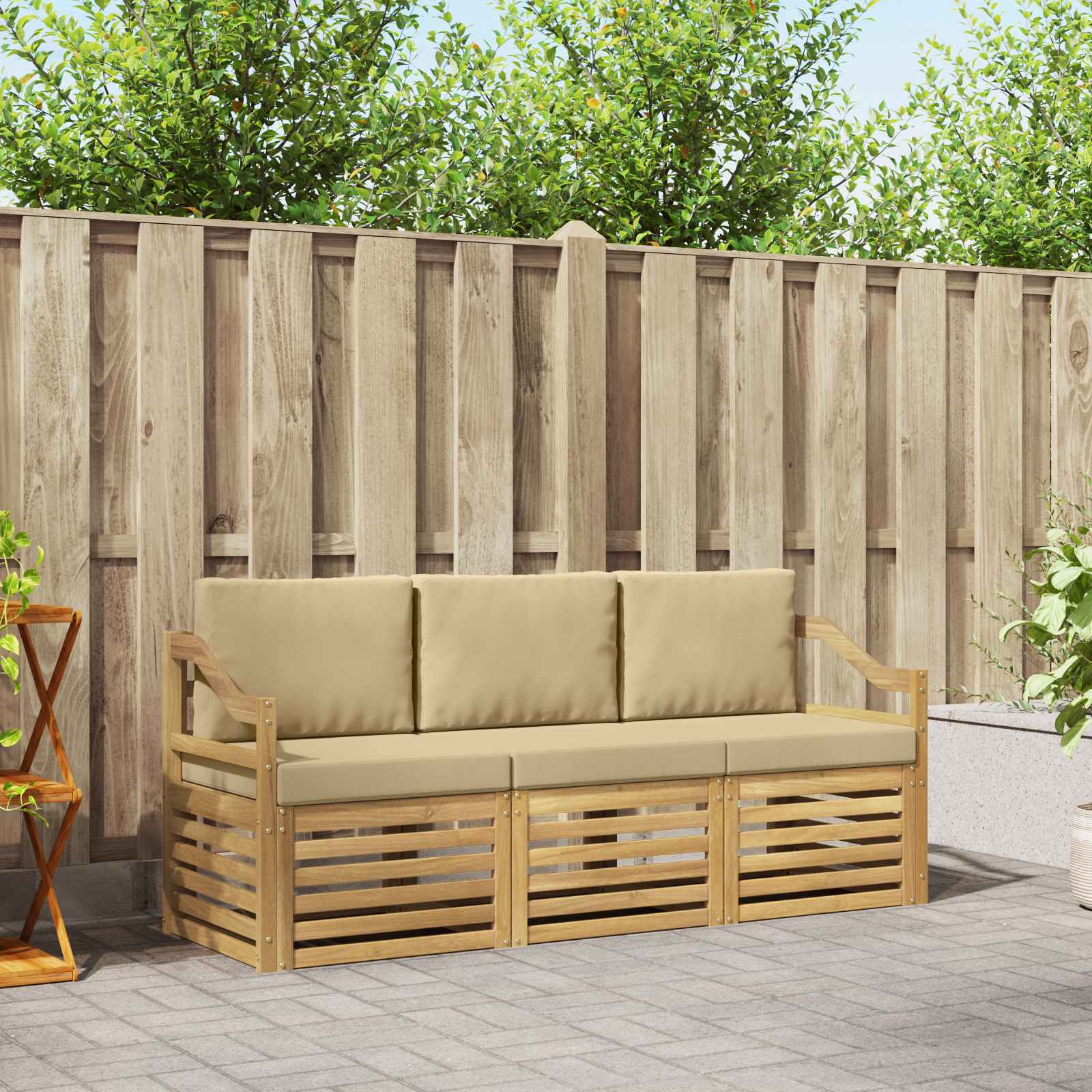 vidaXL Sofa-Sets 3 pcs Natuurlijk en Crème Massief Acaciahout