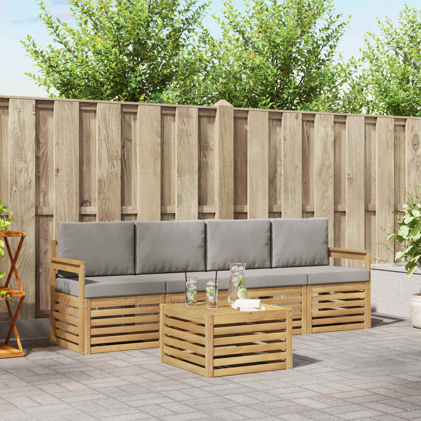 vidaXL Sofa-Sets 5 pcs Natuurlijk en Crème Massief Acaciahout