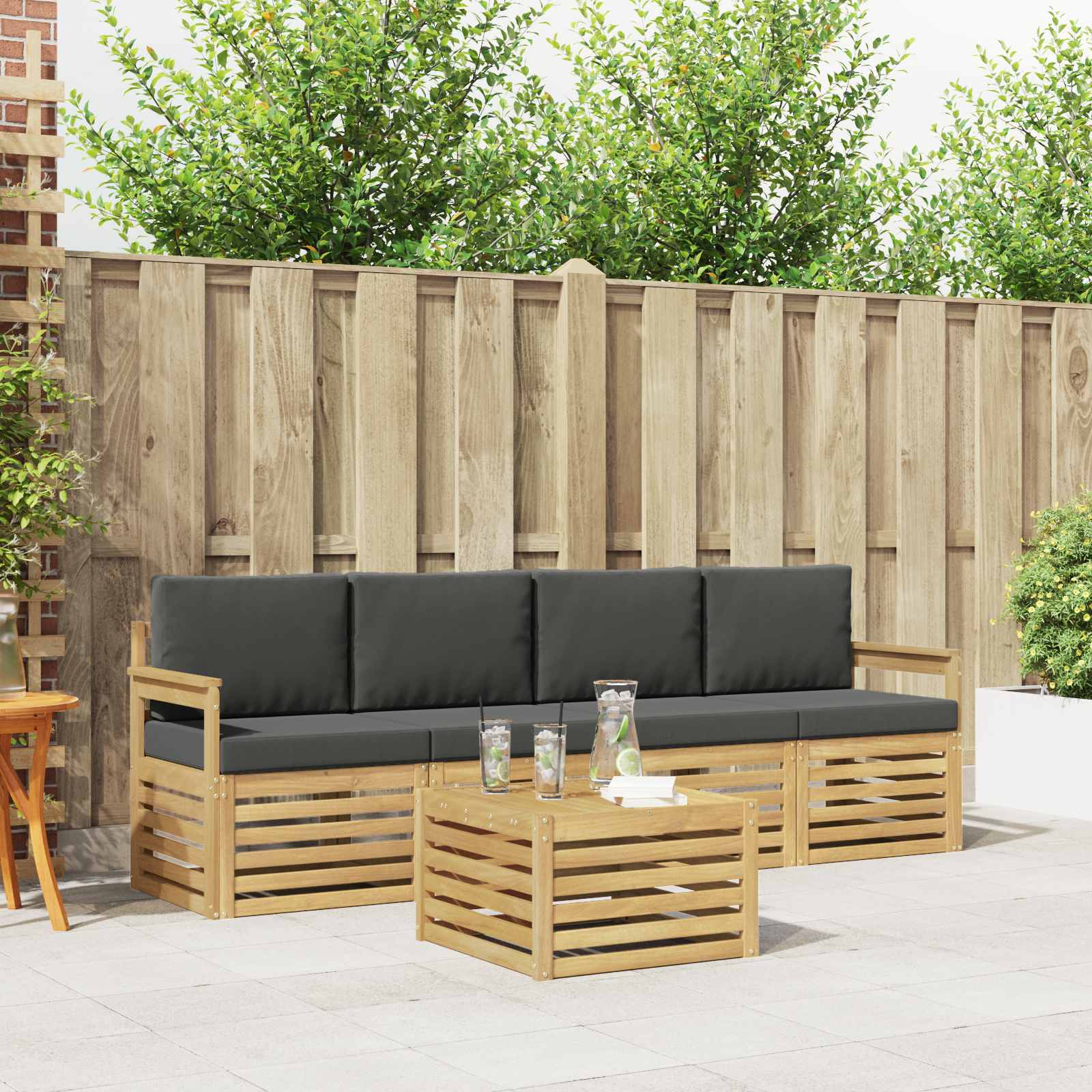 vidaXL Sofa-Sets 5 pcs Natuurlijk en Crème Massief Acaciahout