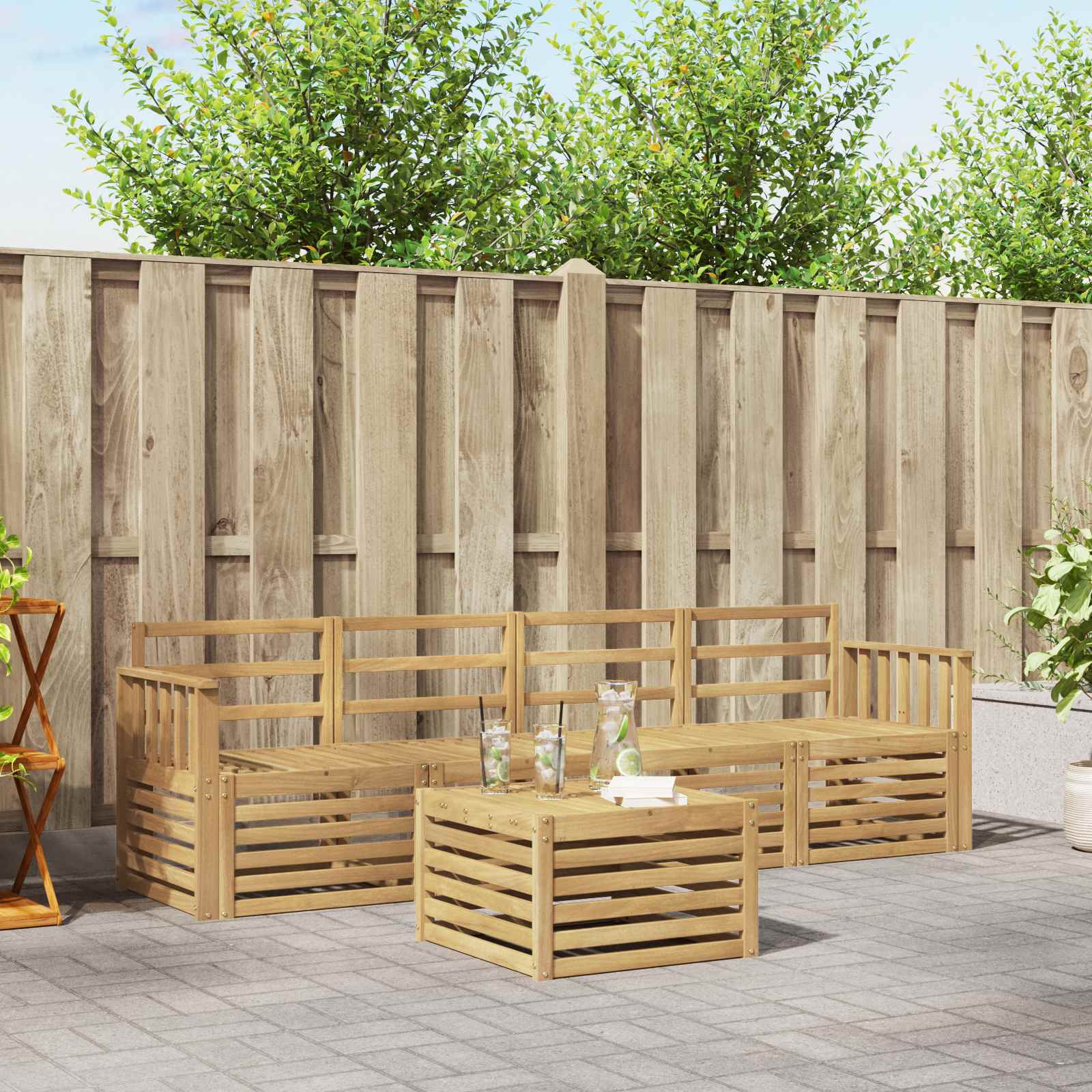 vidaXL Sofa-Sets 5 pcs Natuurlijk en Crème Massief Acaciahout