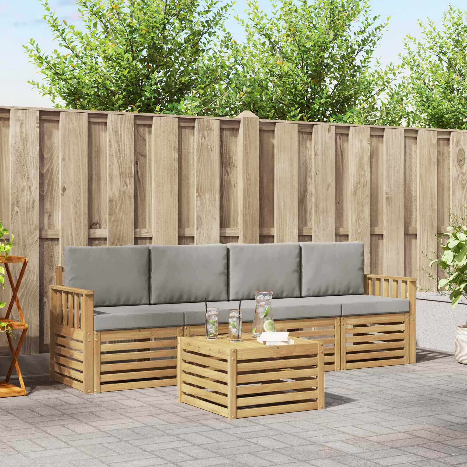 vidaXL Sofa-Sets 5 pcs Natuurlijk en Crème Massief Acaciahout
