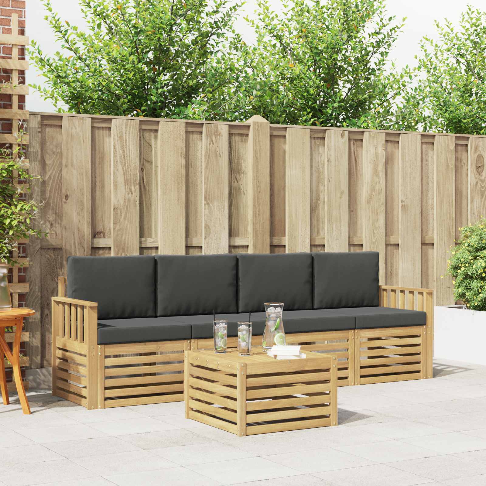 vidaXL Sofa-Sets 5 pcs Natuurlijk en Crème Massief Acaciahout