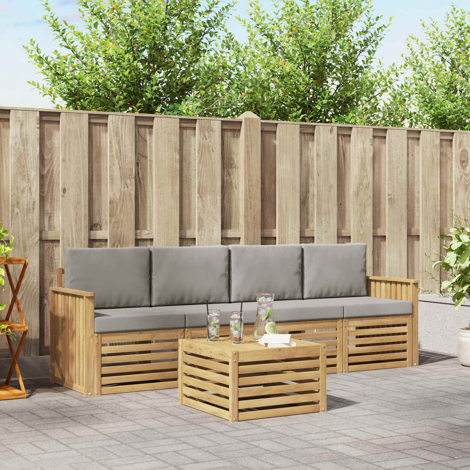 vidaXL Sofa-Sets 5 pcs Natuurlijk en Crème Massief Acaciahout