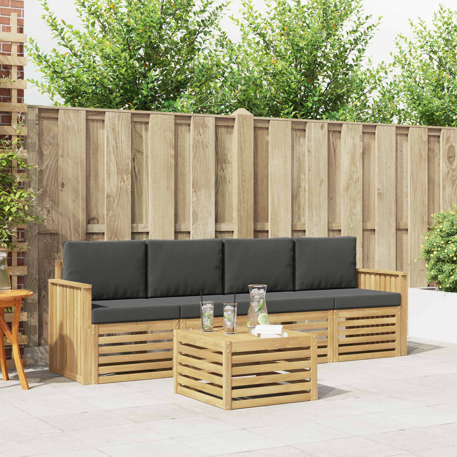 vidaXL Sofa-Sets 5 pcs Natuurlijk en Crème Massief Acaciahout