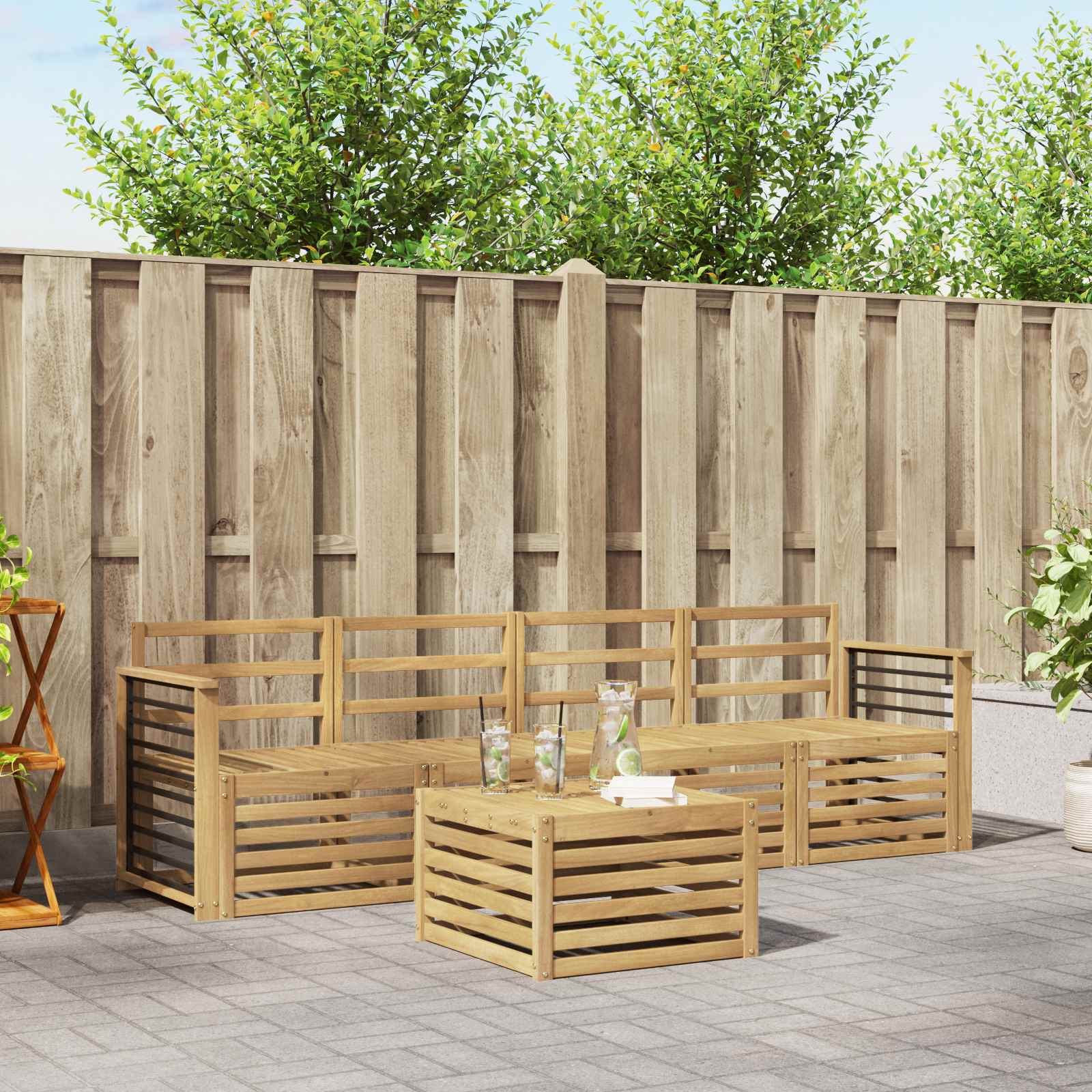 vidaXL Sofa-Sets 5 pcs Natuurlijk en Crème Massief Acaciahout