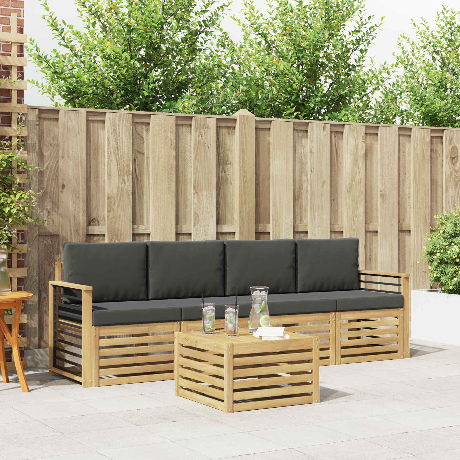 vidaXL Sofa-Sets 5 pcs Natuurlijk en Crème Massief Acaciahout