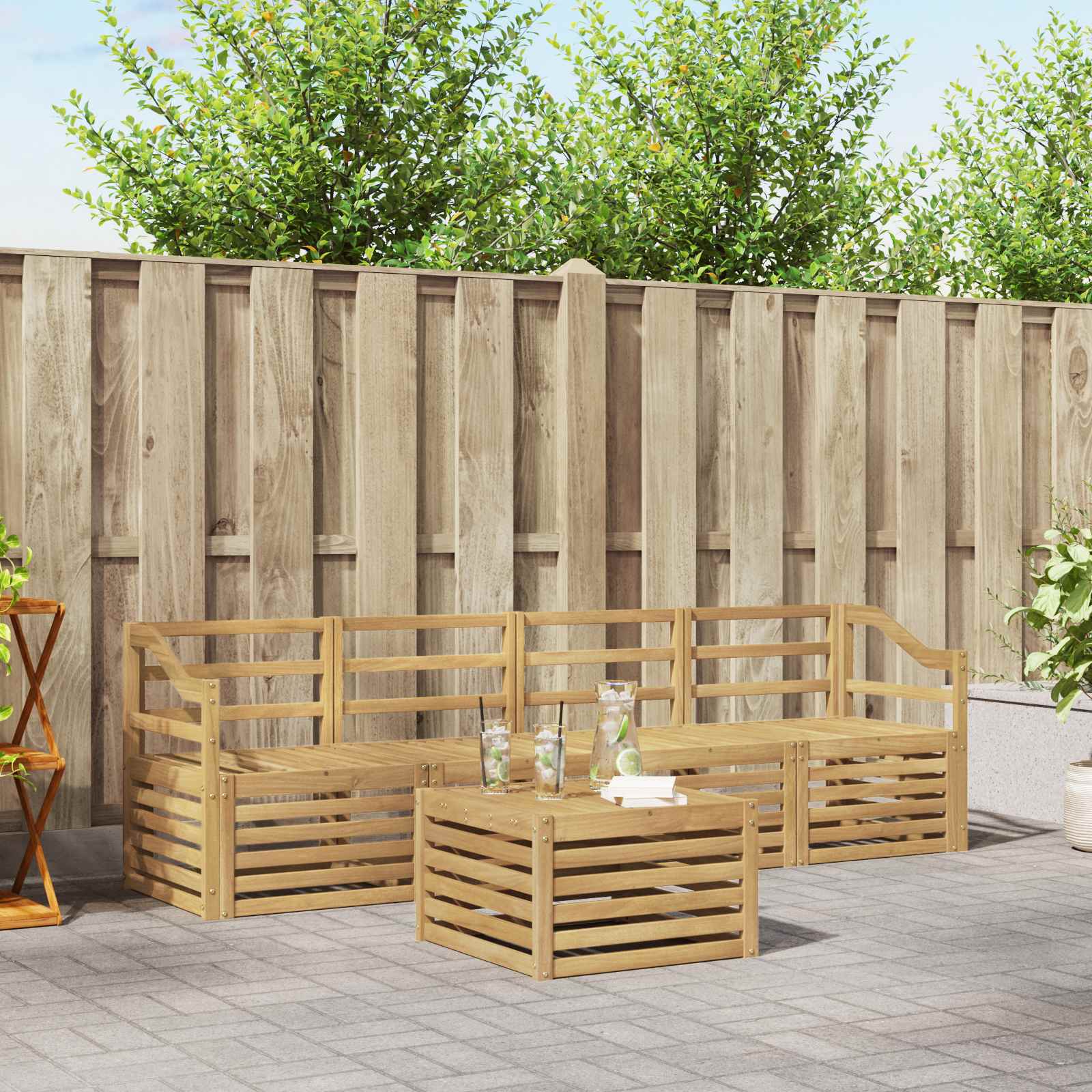 vidaXL Sofa-Sets 5 pcs Natuurlijk en Crème Massief Acaciahout