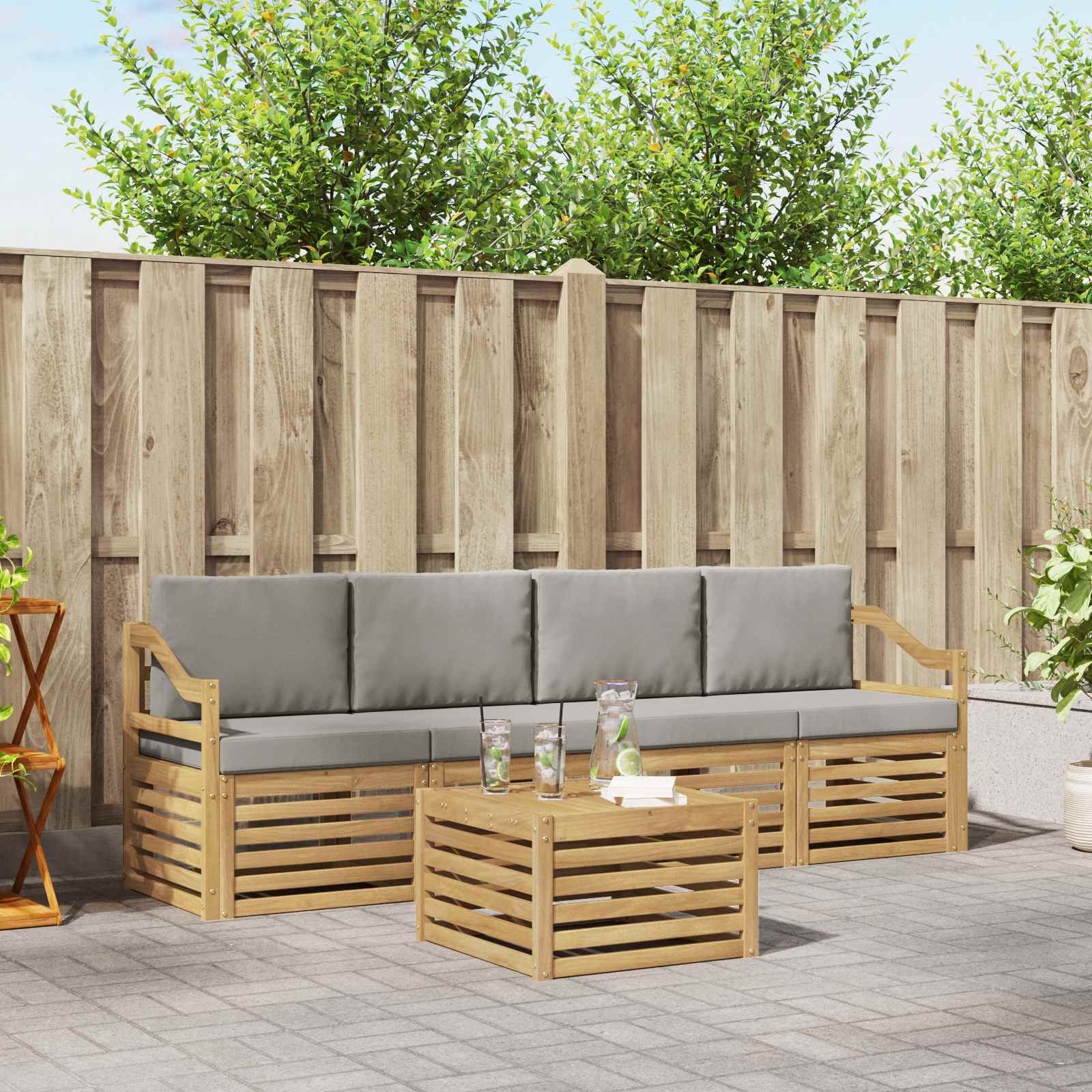 vidaXL Sofa-Sets 5 pcs Natuurlijk en Crème Massief Acaciahout