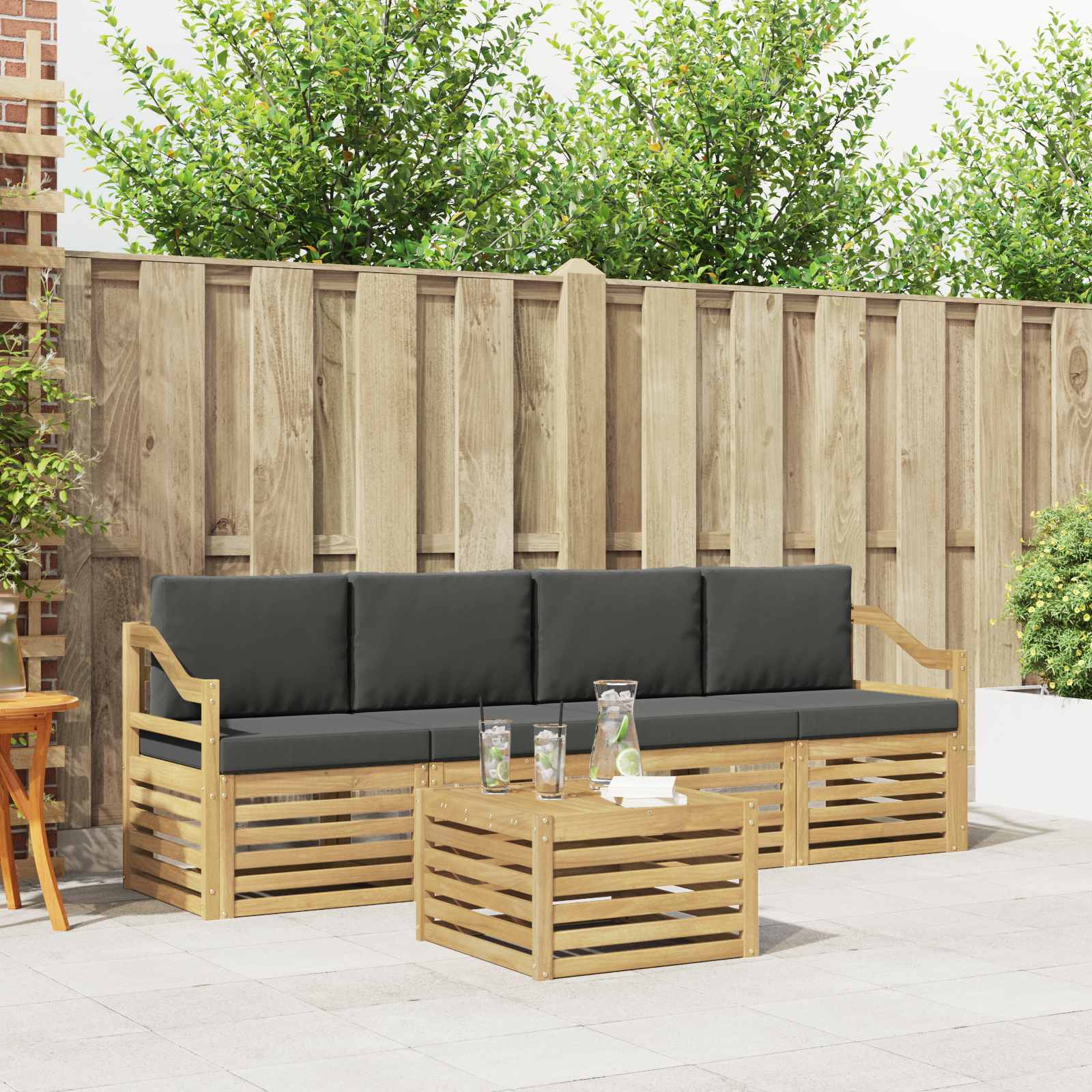 vidaXL Sofa-Sets 5 pcs Natuurlijk en Crème Massief Acaciahout
