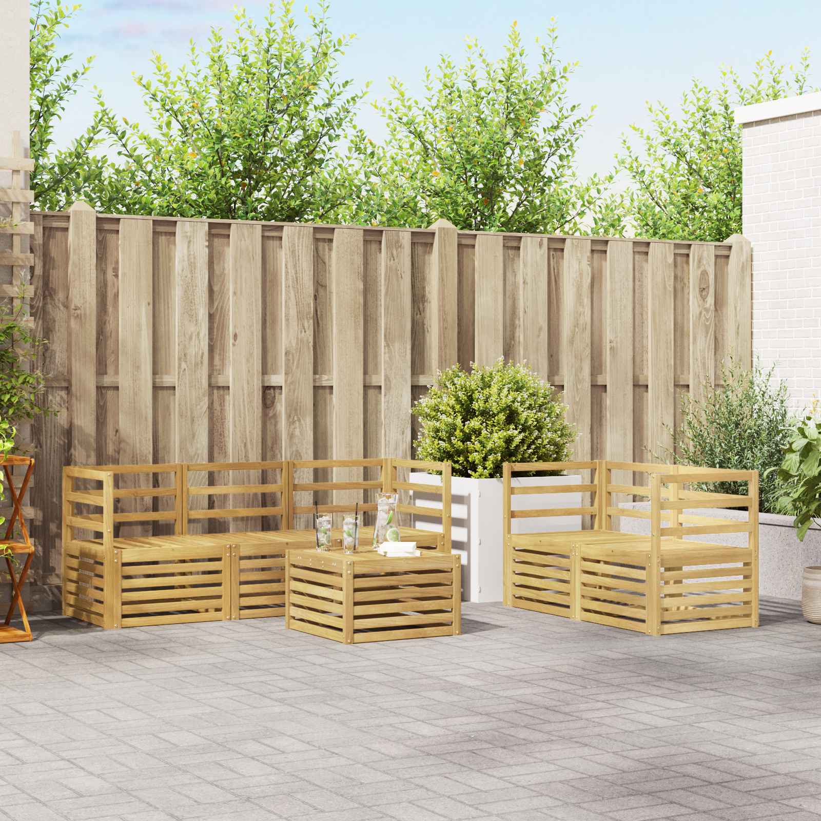vidaXL Sofa-Sets 6 pcs Natuurlijk en Crème Massief Acaciahout