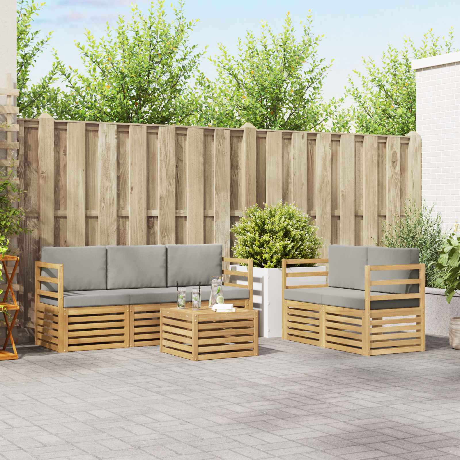 vidaXL Sofa-Sets 6 pcs Natuurlijk en Crème Massief Acaciahout