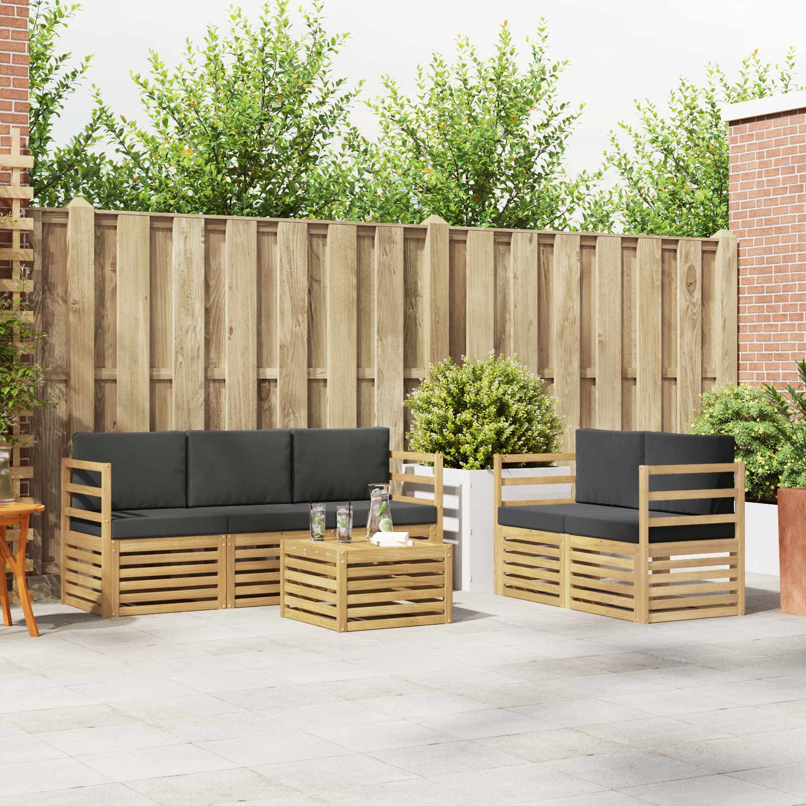 vidaXL Sofa-Sets 6 pcs Natuurlijk en Crème Massief Acaciahout